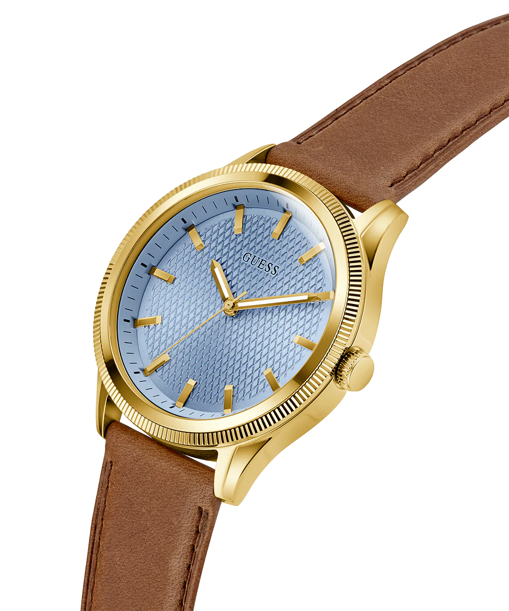 GUESS Mens Brown Gold Tone Analog Watch