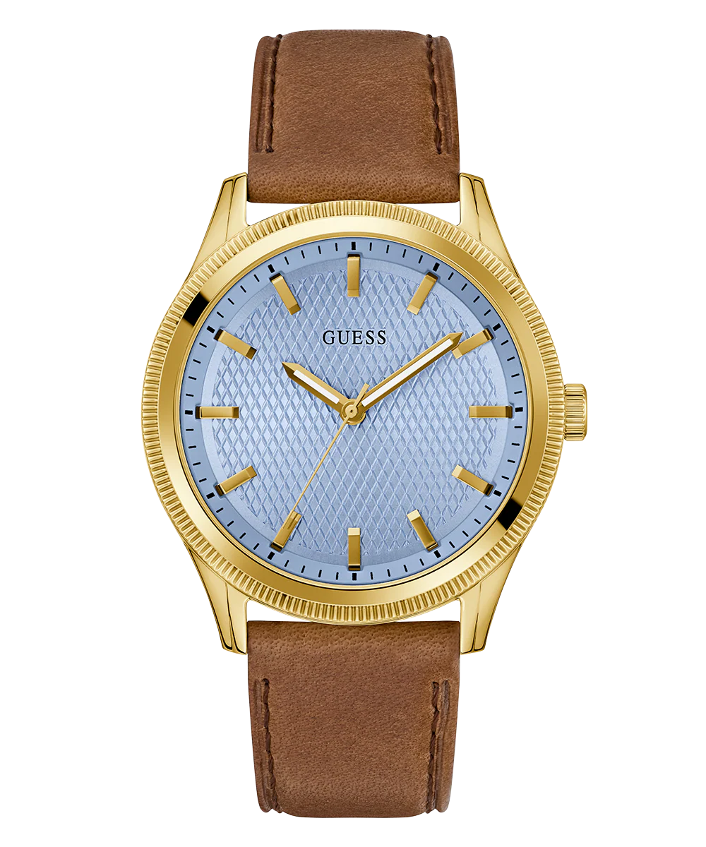 GUESS Mens Brown Gold Tone Analog Watch