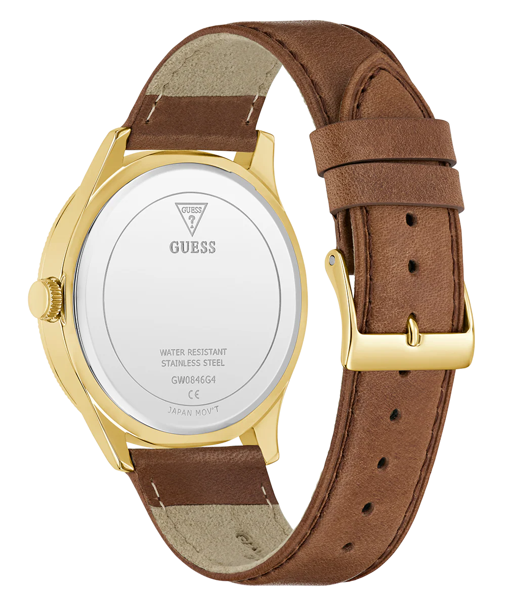 GUESS Mens Brown Gold Tone Analog Watch