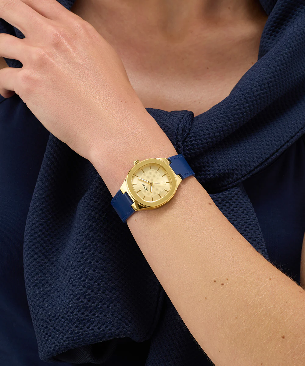 GUESS Ladies Blue Gold Tone Analog Watch