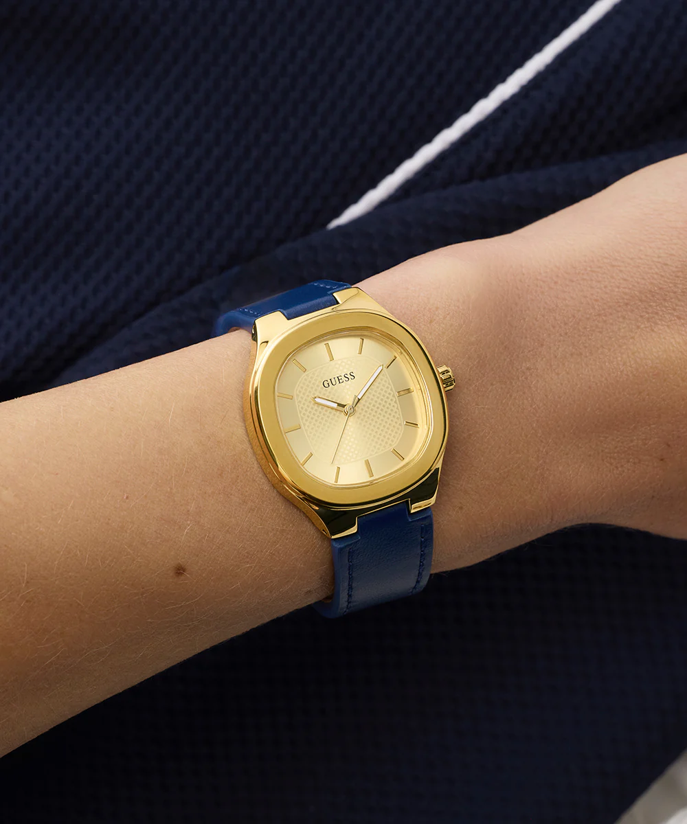 GUESS Ladies Blue Gold Tone Analog Watch