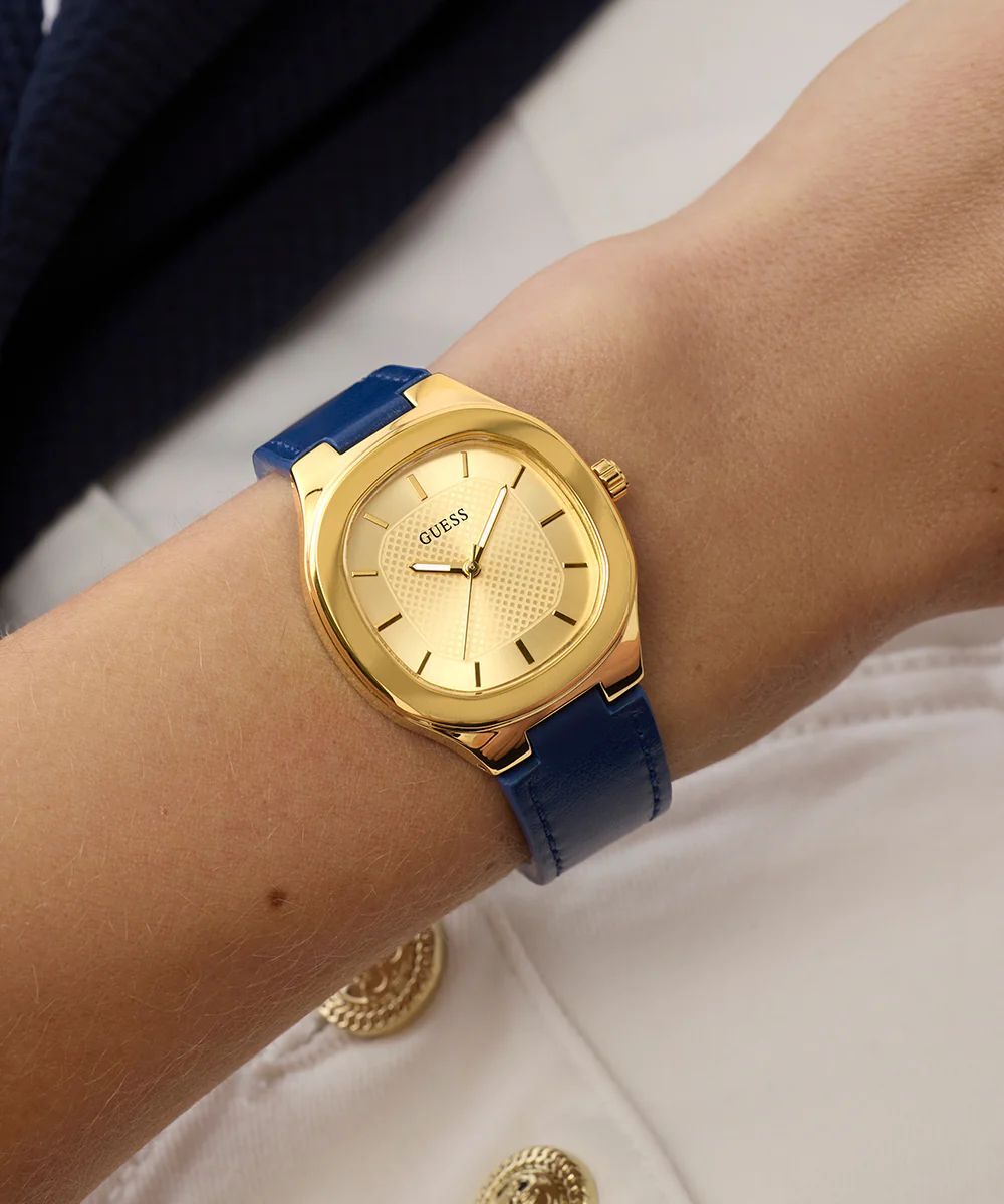 GUESS Ladies Blue Gold Tone Analog Watch