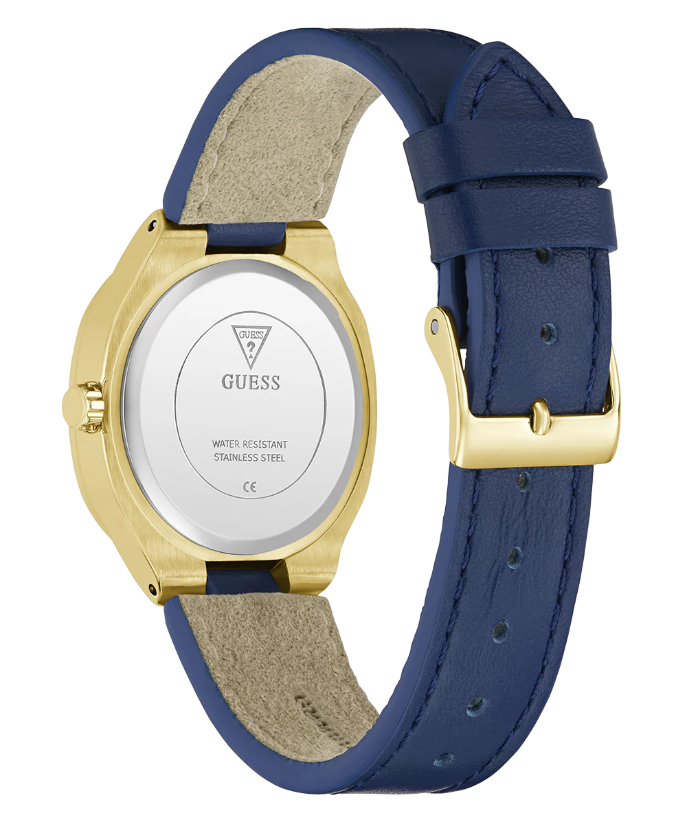 GUESS Ladies Blue Gold Tone Analog Watch