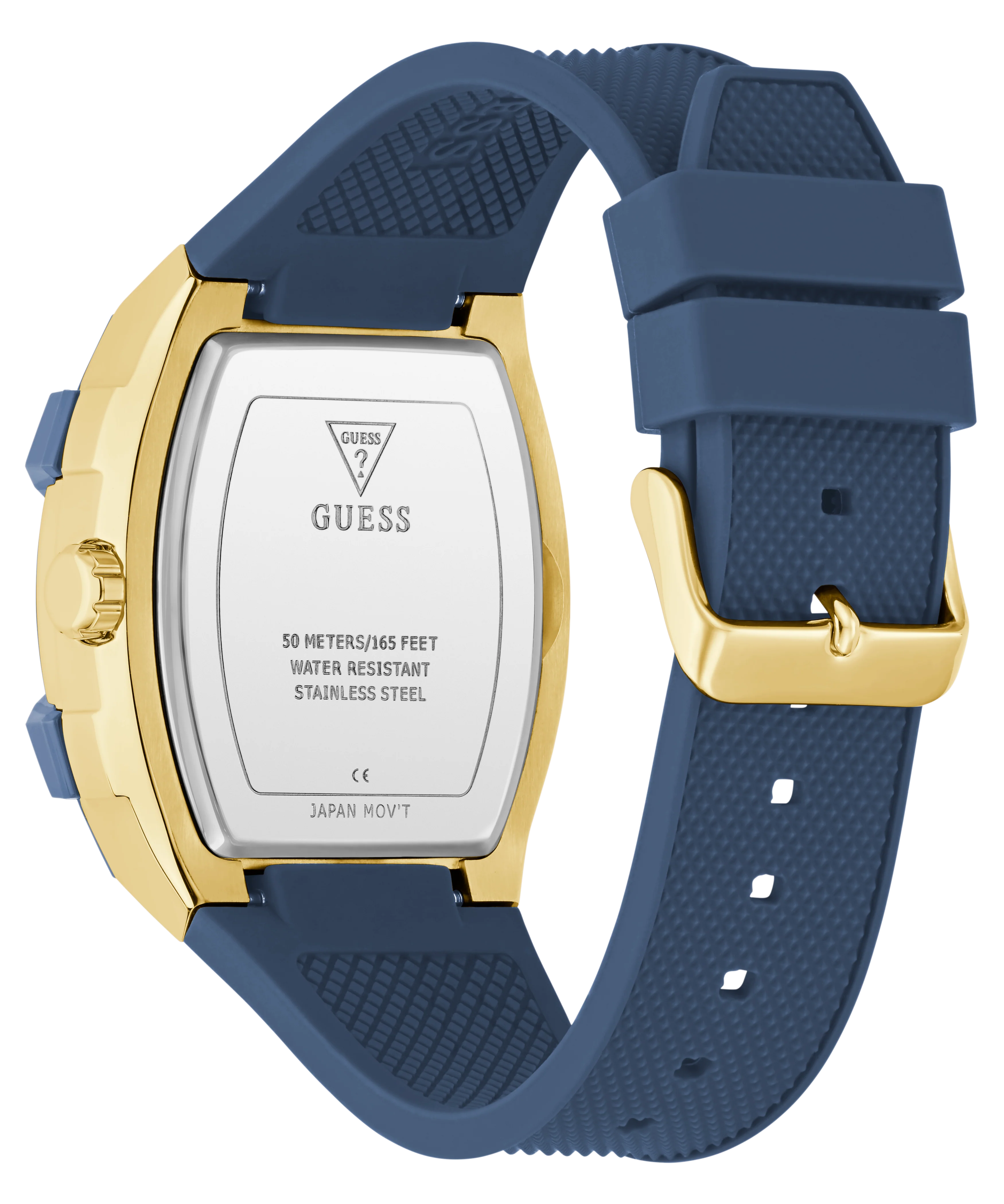 GUESS Mens Blue Gold Tone Multifunction Watch