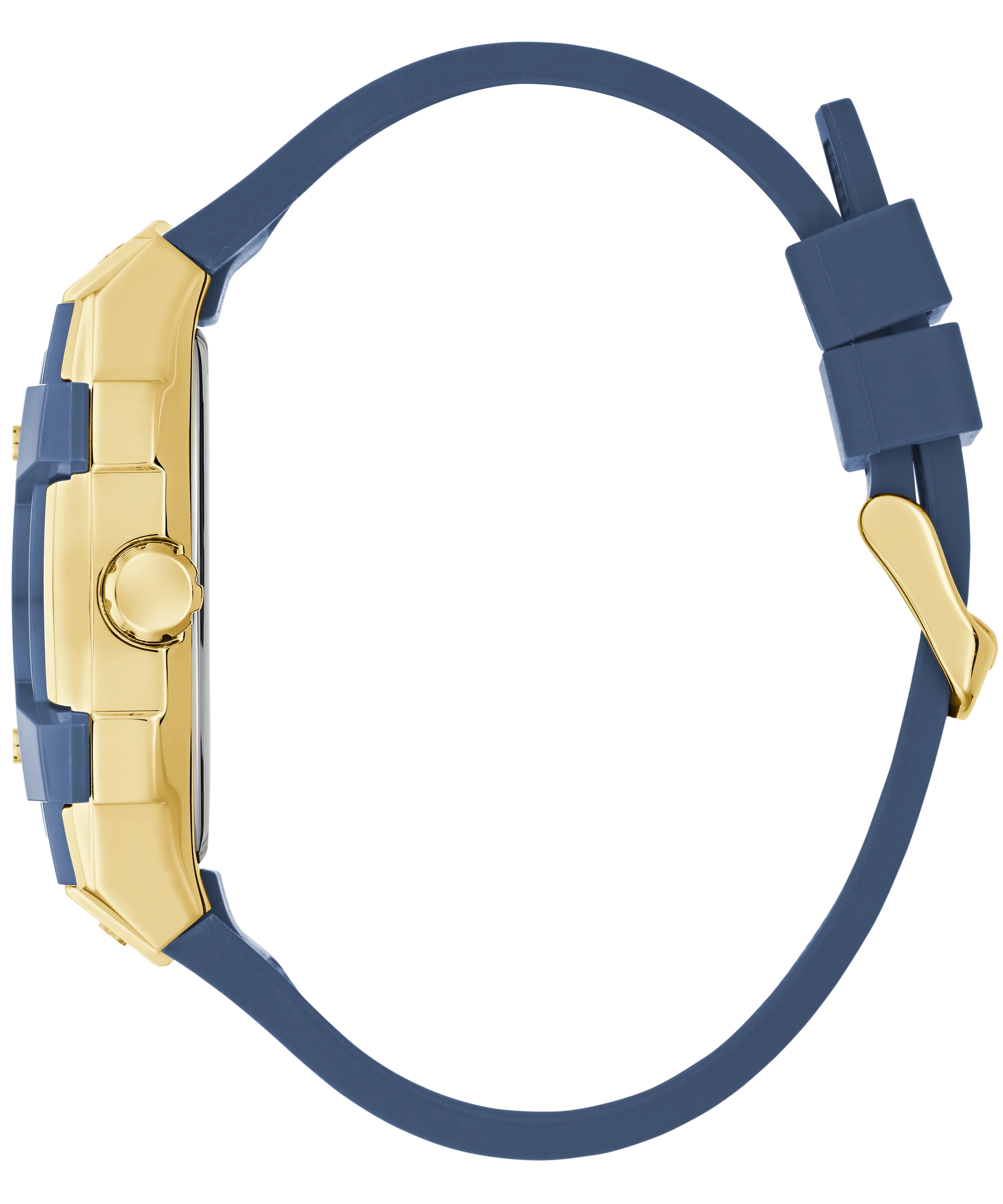 GUESS Mens Blue Gold Tone Multifunction Watch