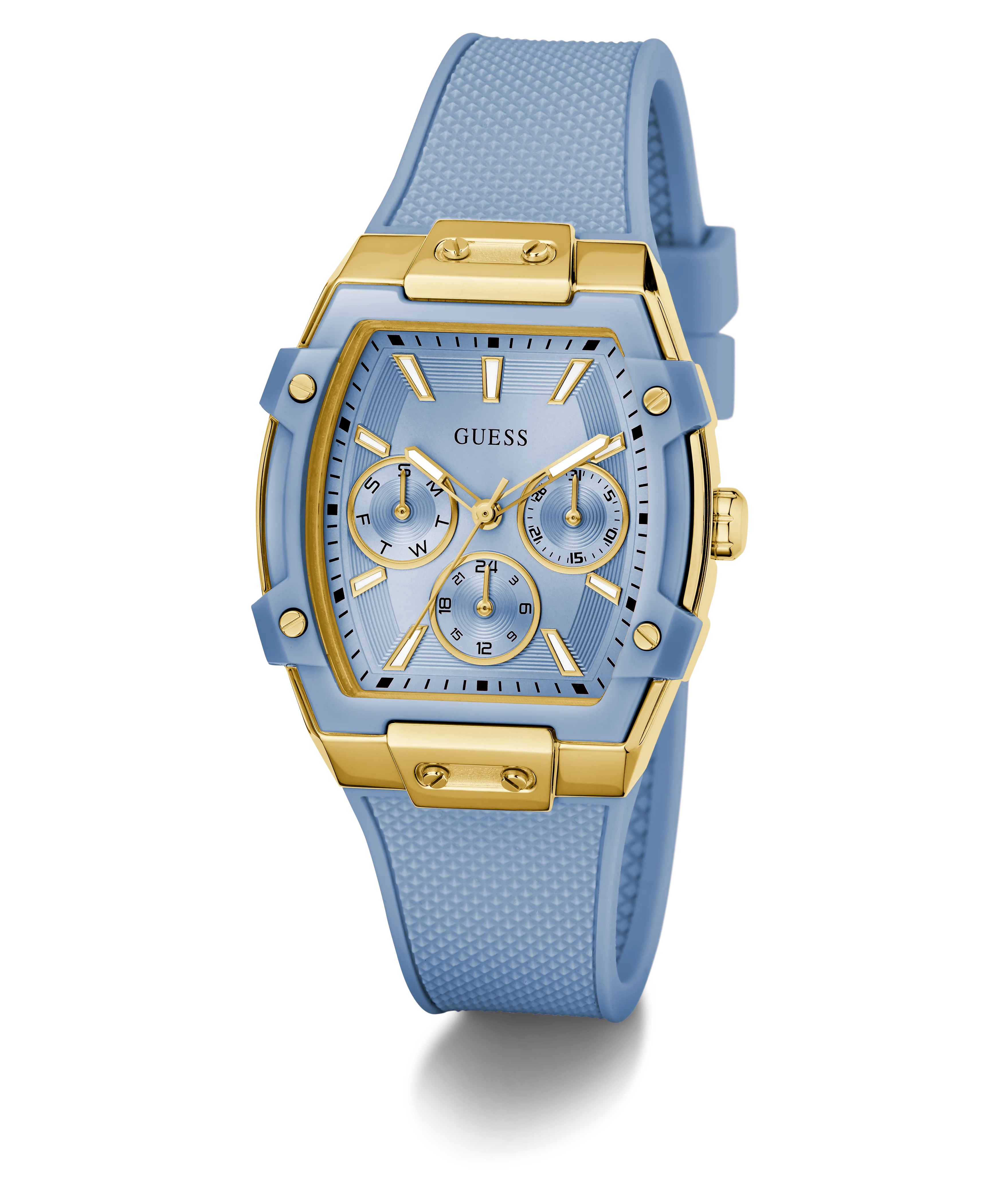 GUESS Ladies Blue Gold Tone Multi-function Watch