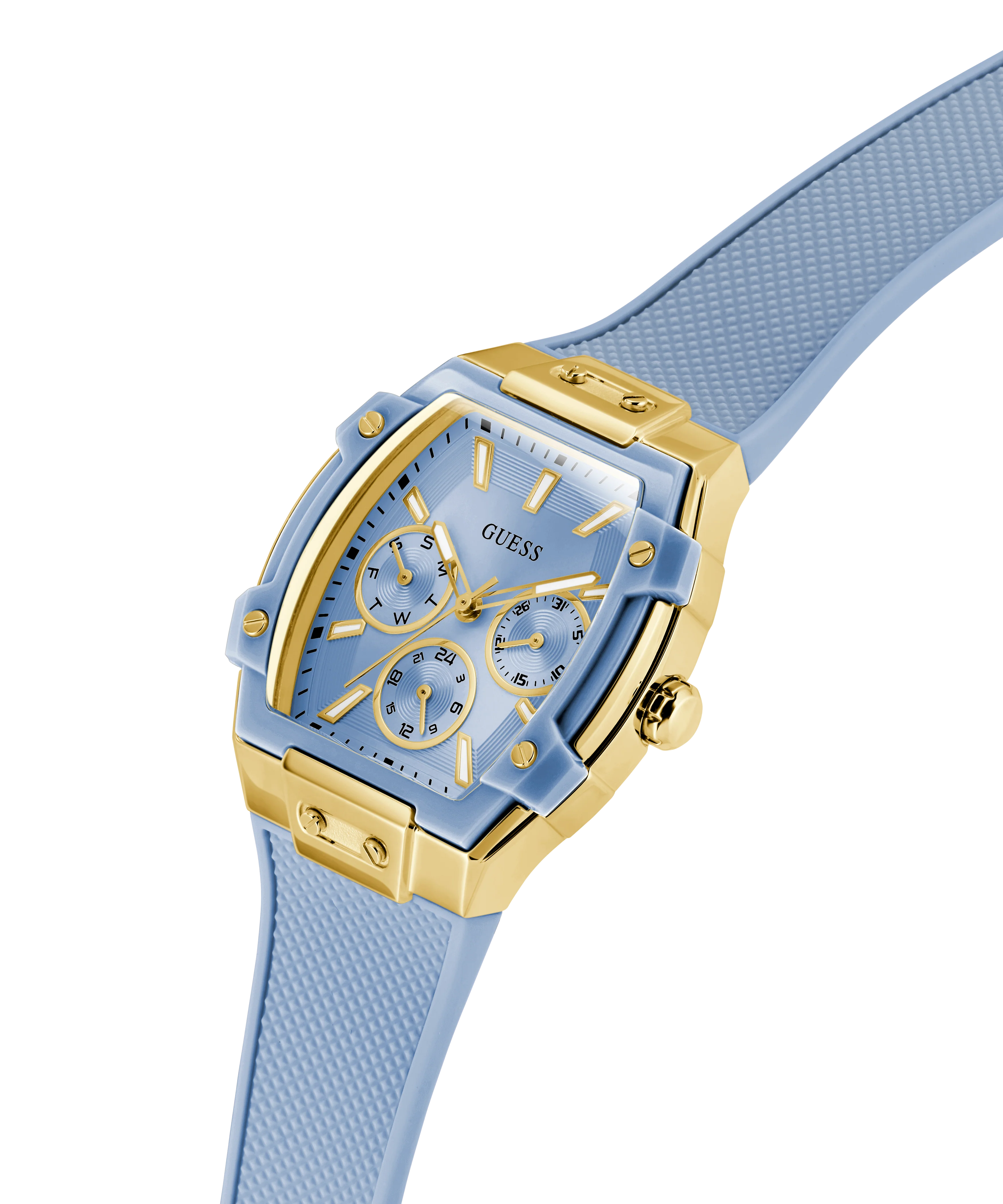 GUESS Ladies Blue Gold Tone Multi-function Watch