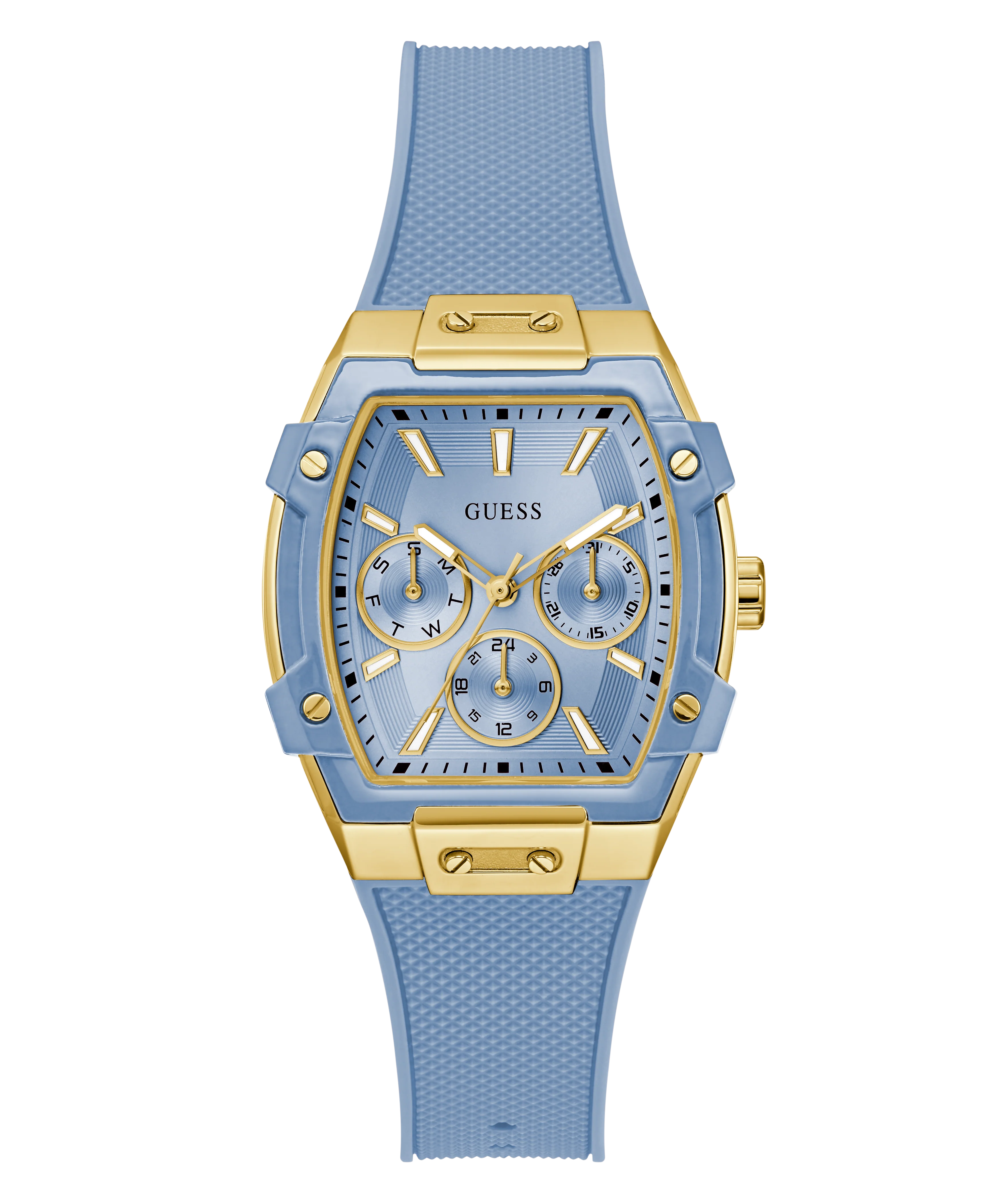 GUESS Ladies Blue Gold Tone Multi-function Watch