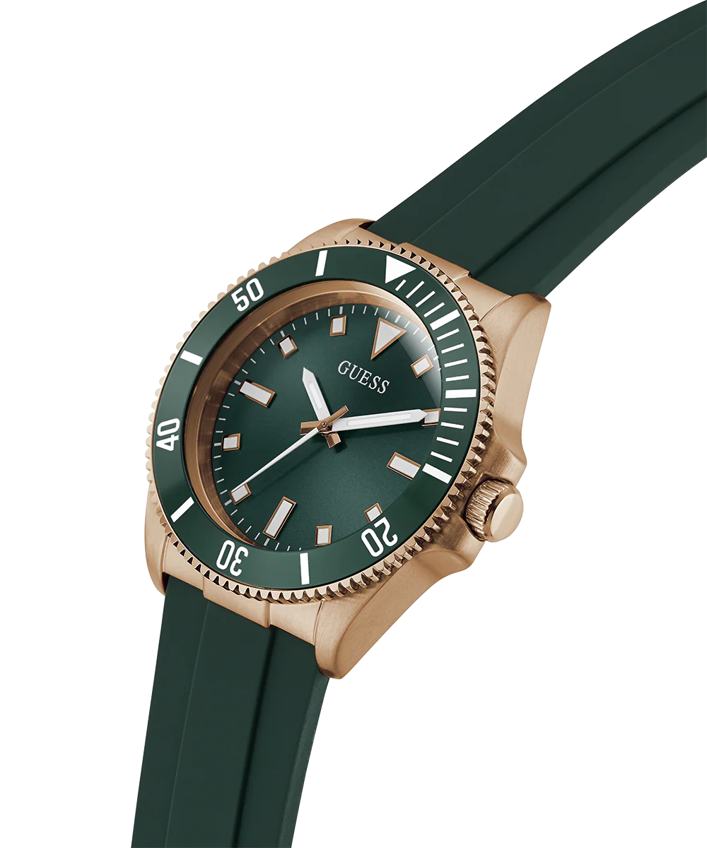 GUESS Mens Green Rose Gold Tone Analog Watch