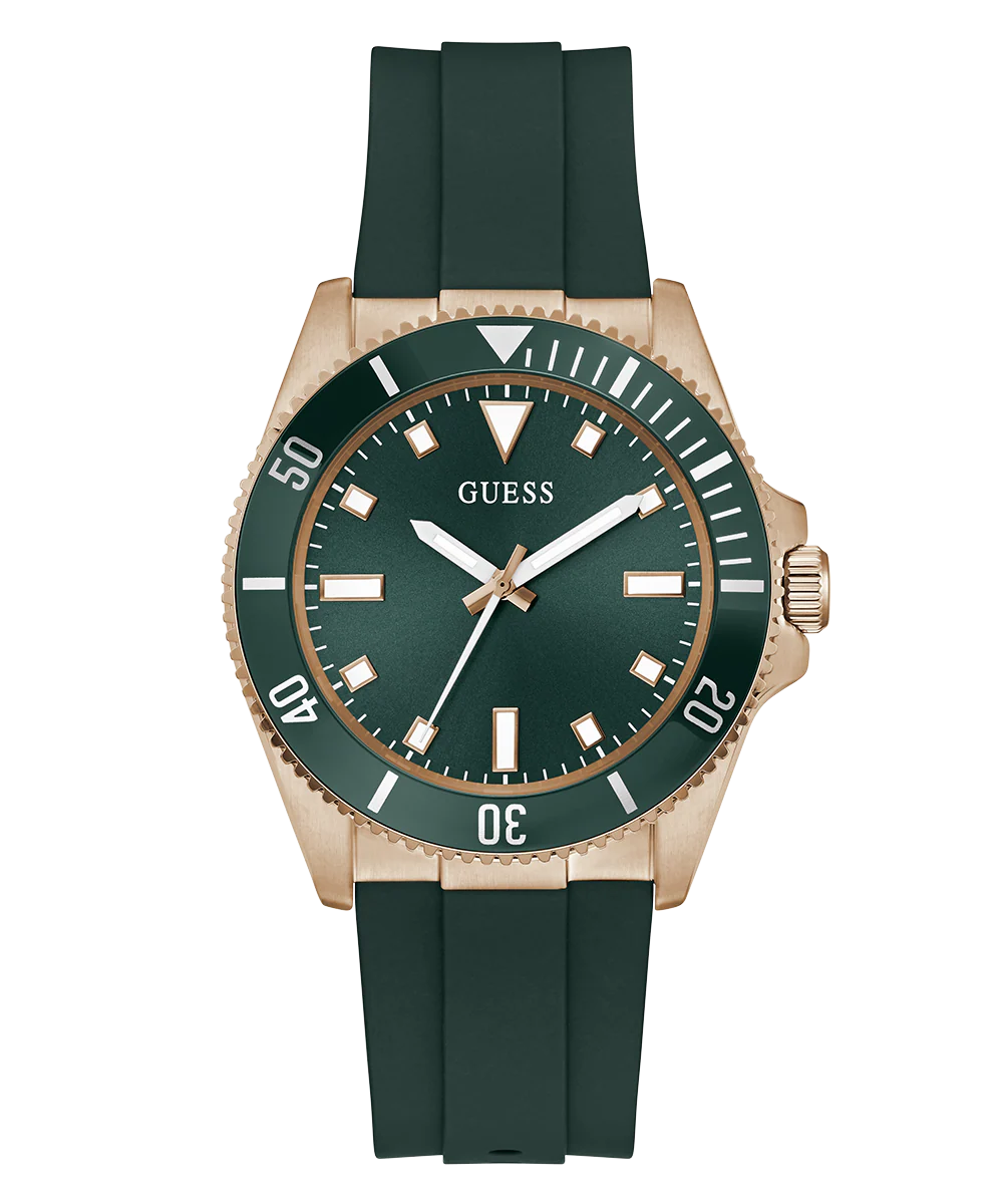 GUESS Mens Green Rose Gold Tone Analog Watch