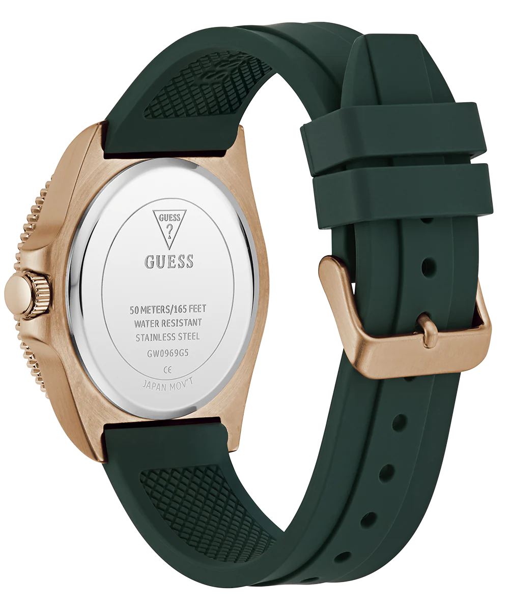 GUESS Mens Green Rose Gold Tone Analog Watch