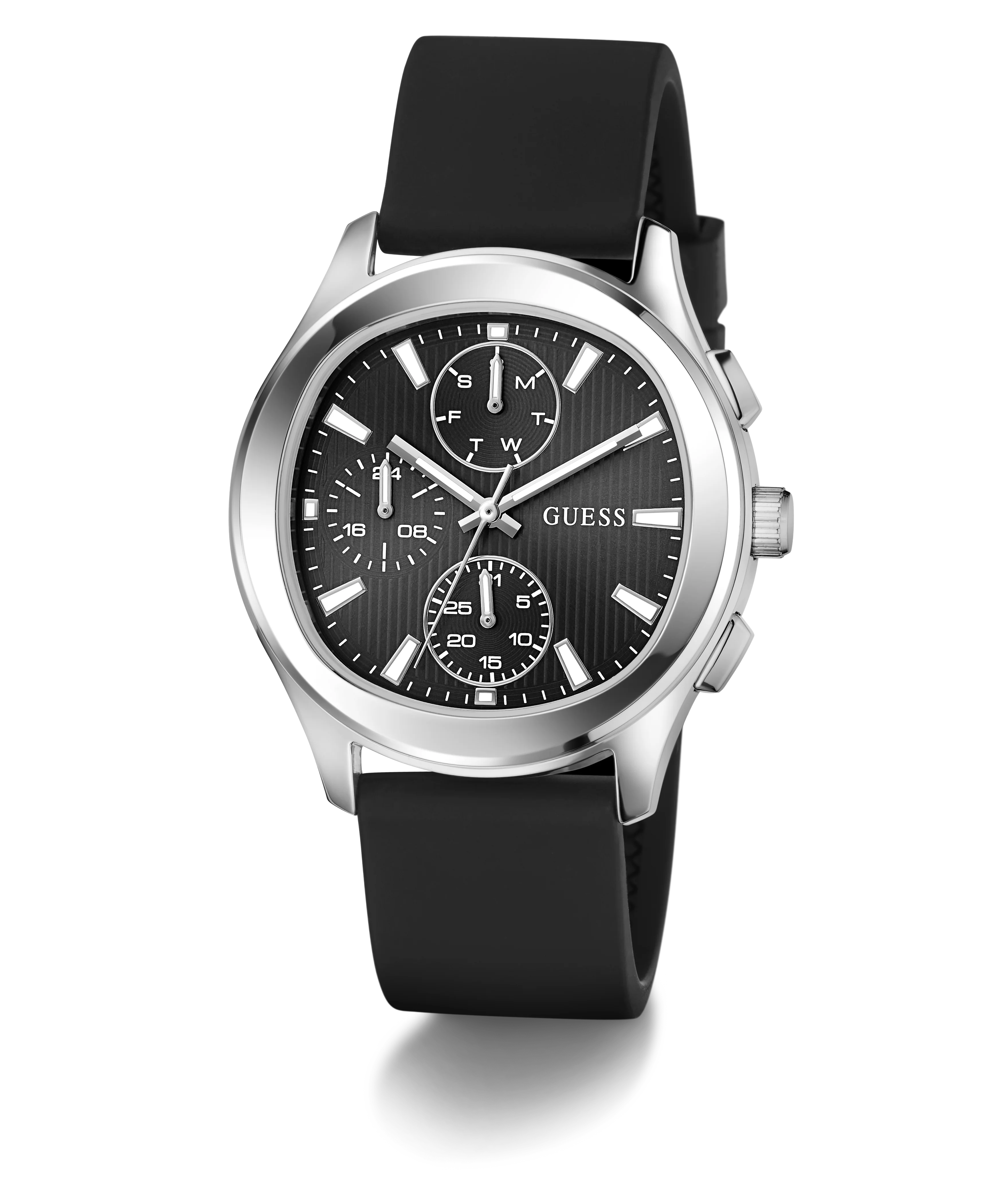 GUESS Mens Palmer Black Silver Tone Analog Watch