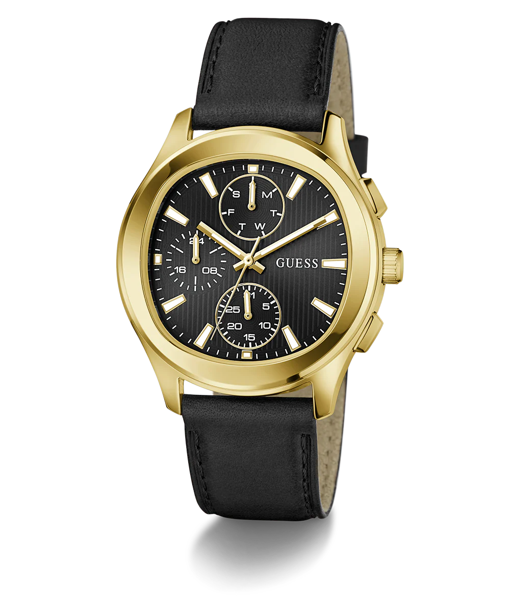 GUESS Mens Palmer Black Gold Tone Analog Watch