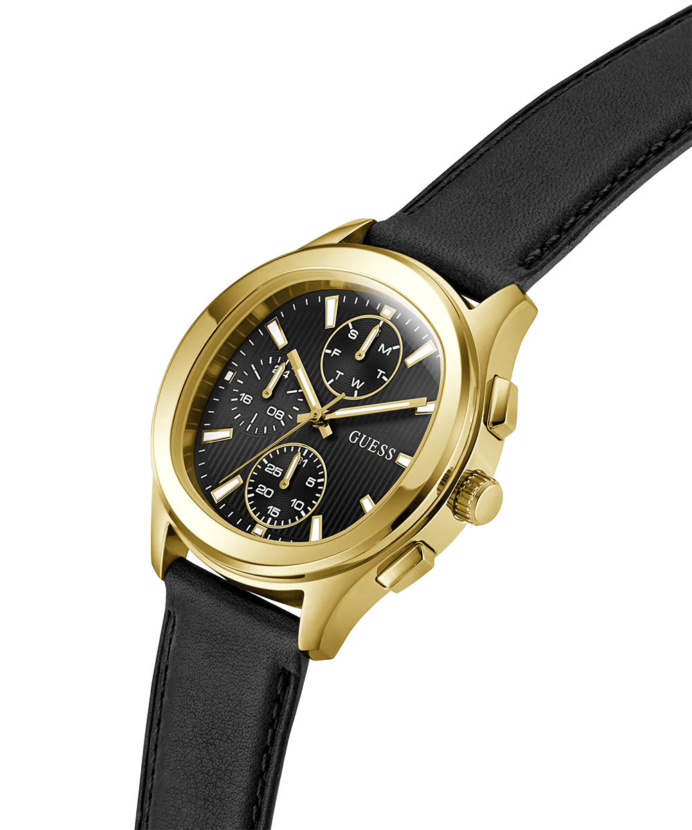 GUESS Mens Palmer Black Gold Tone Analog Watch