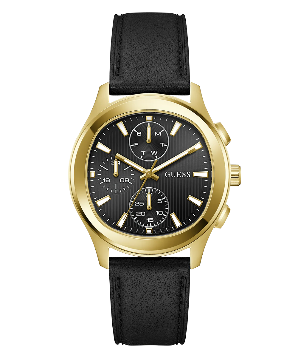 GUESS Mens Palmer Black Gold Tone Analog Watch