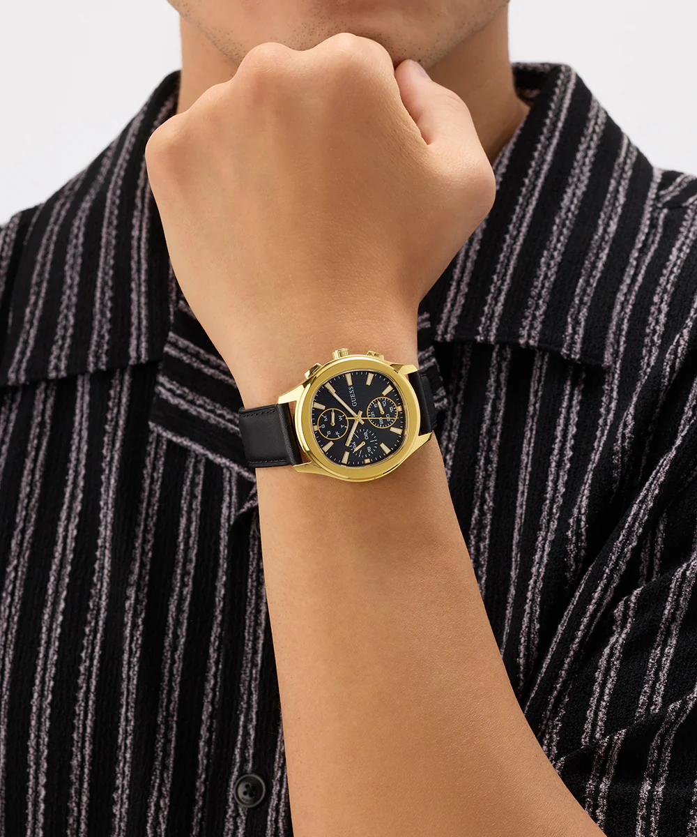 GUESS Mens Palmer Black Gold Tone Analog Watch