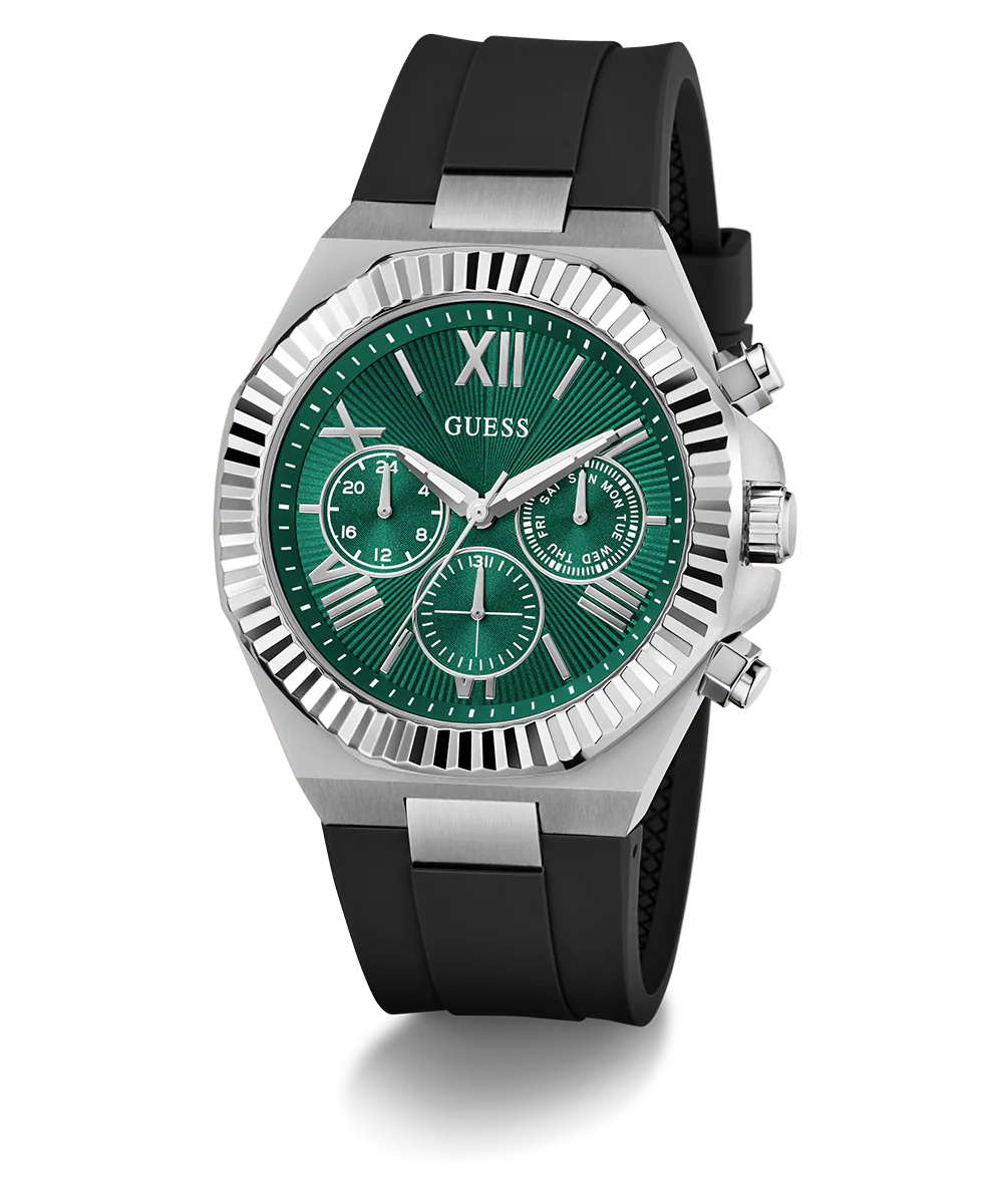 GUESS Mens Equity Black Silver Tone Analog Watch