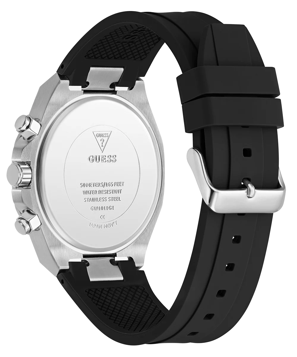 GUESS Mens Equity Black Silver Tone Analog Watch