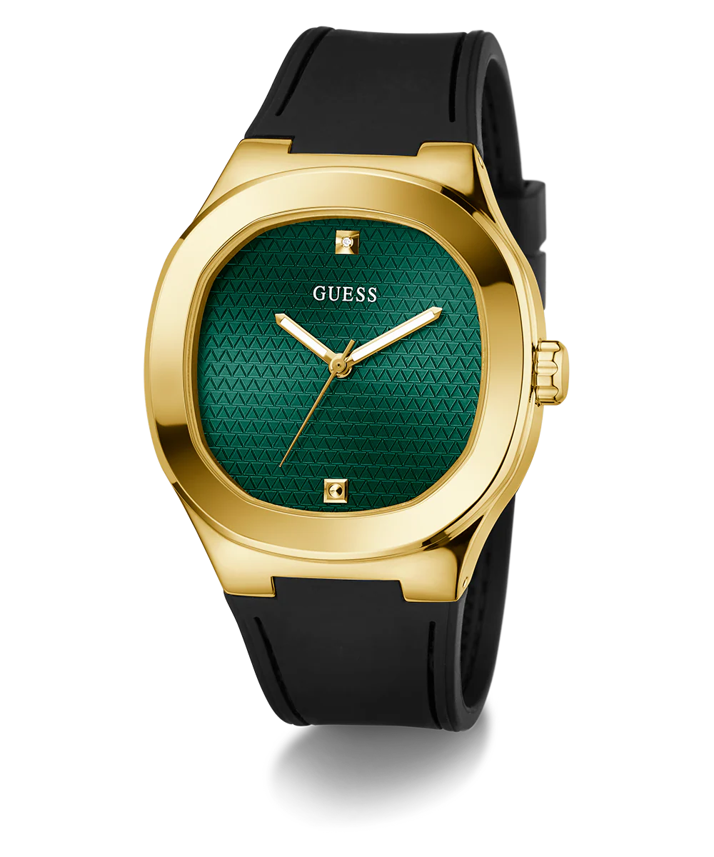 GUESS Mens Black Gold Tone Analog Watch