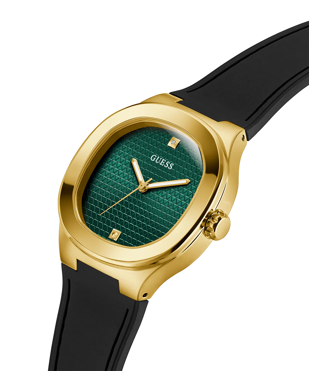 GUESS Mens Black Gold Tone Analog Watch