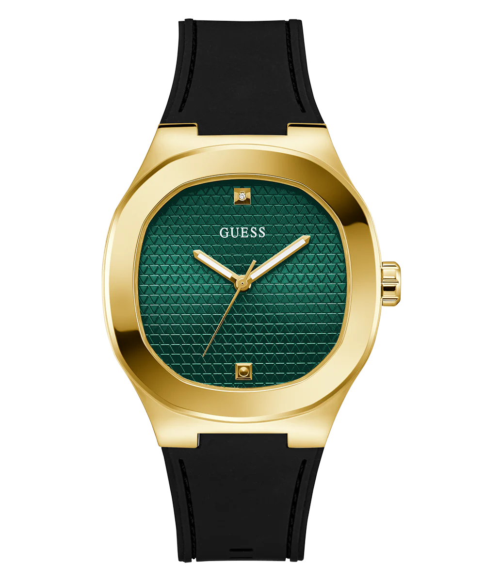GUESS Mens Black Gold Tone Analog Watch