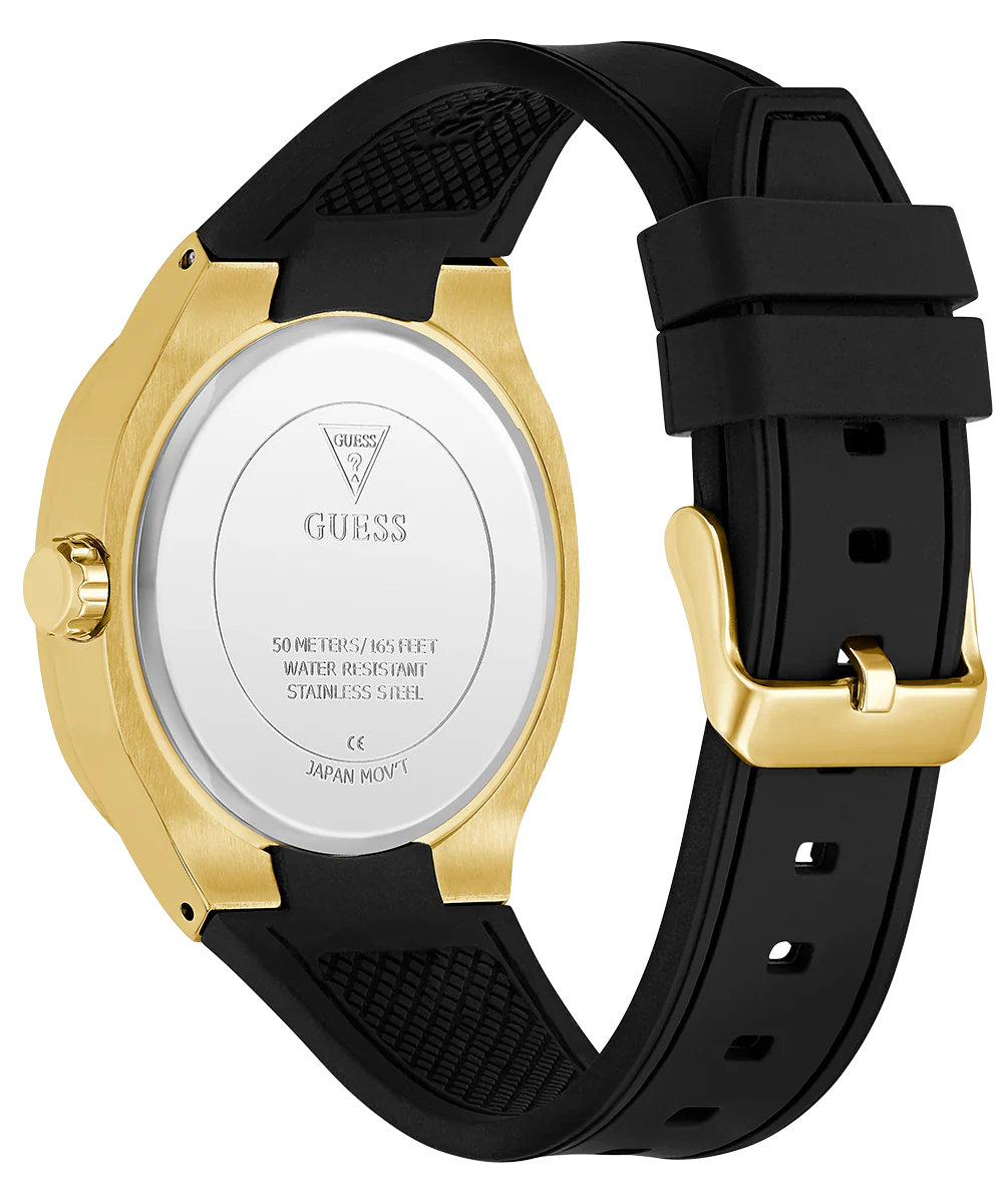 GUESS Mens Black Gold Tone Analog Watch