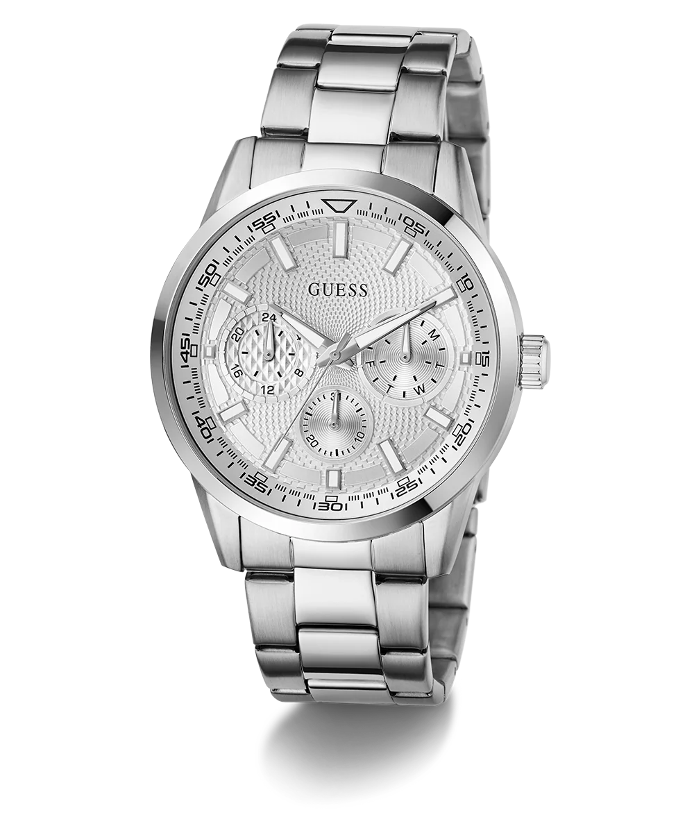 GUESS Mens Silver Tone Multi-function Watch