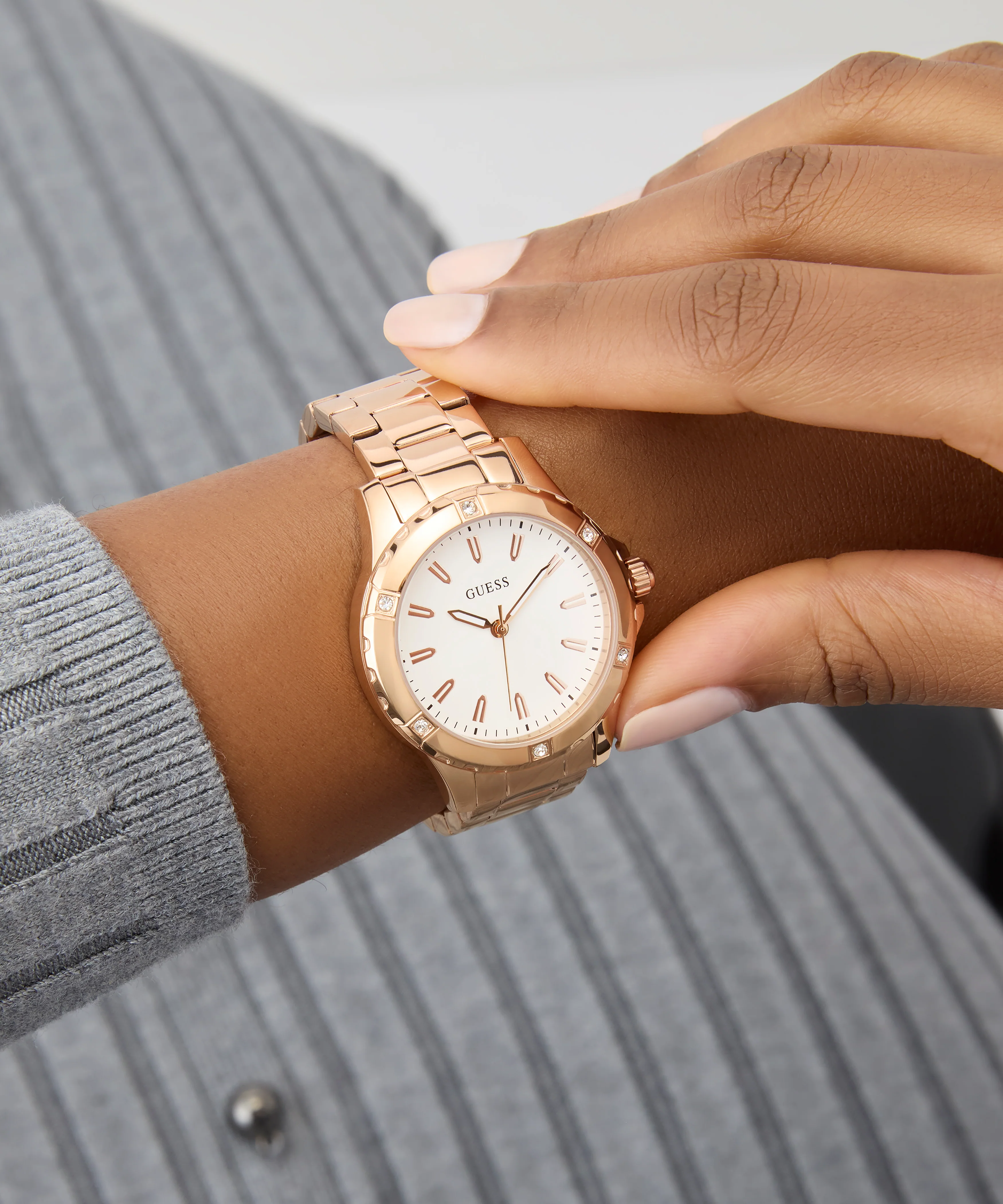 GUESS Ladies Rose Gold Tone Analog Watch