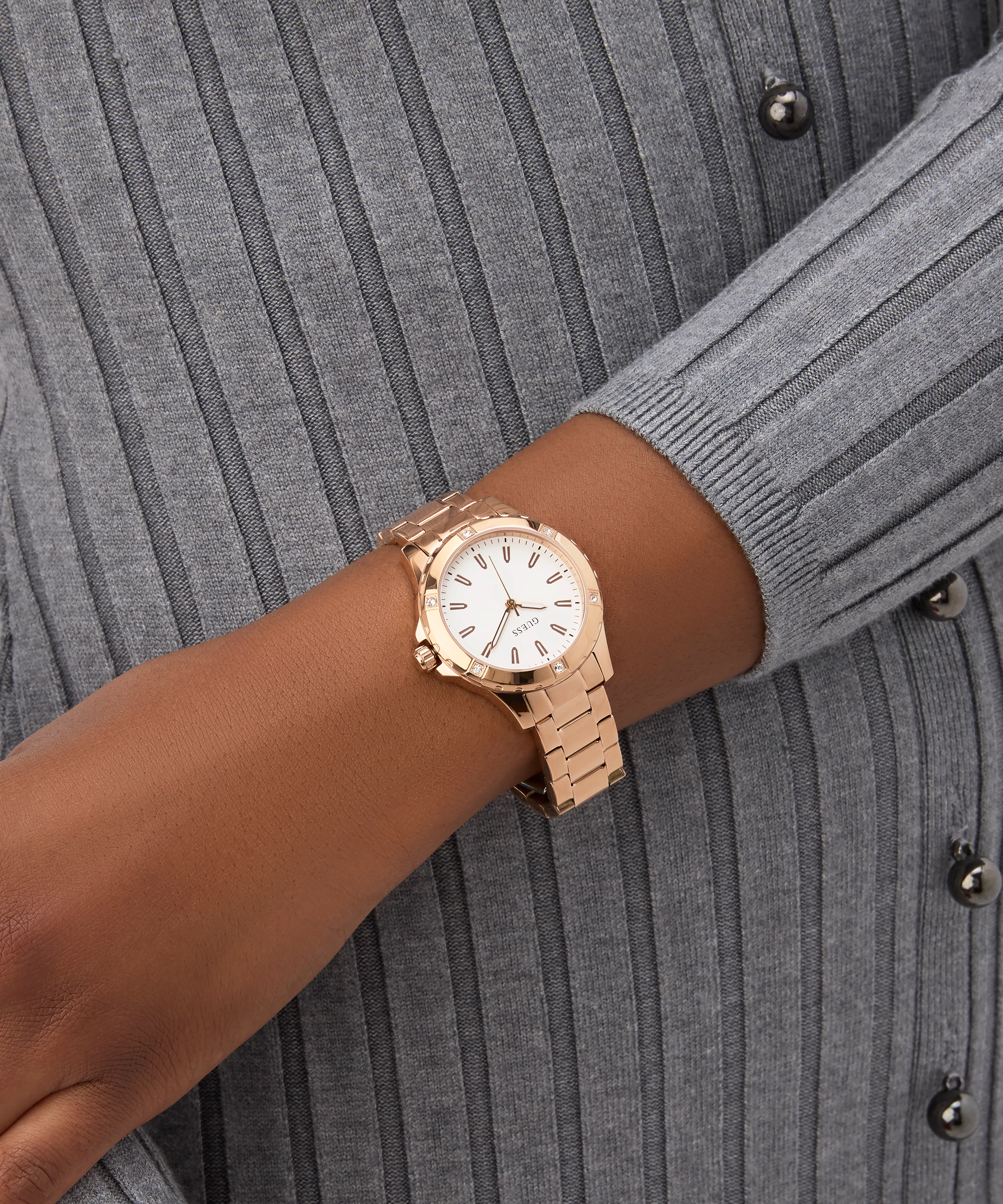 GUESS Ladies Rose Gold Tone Analog Watch