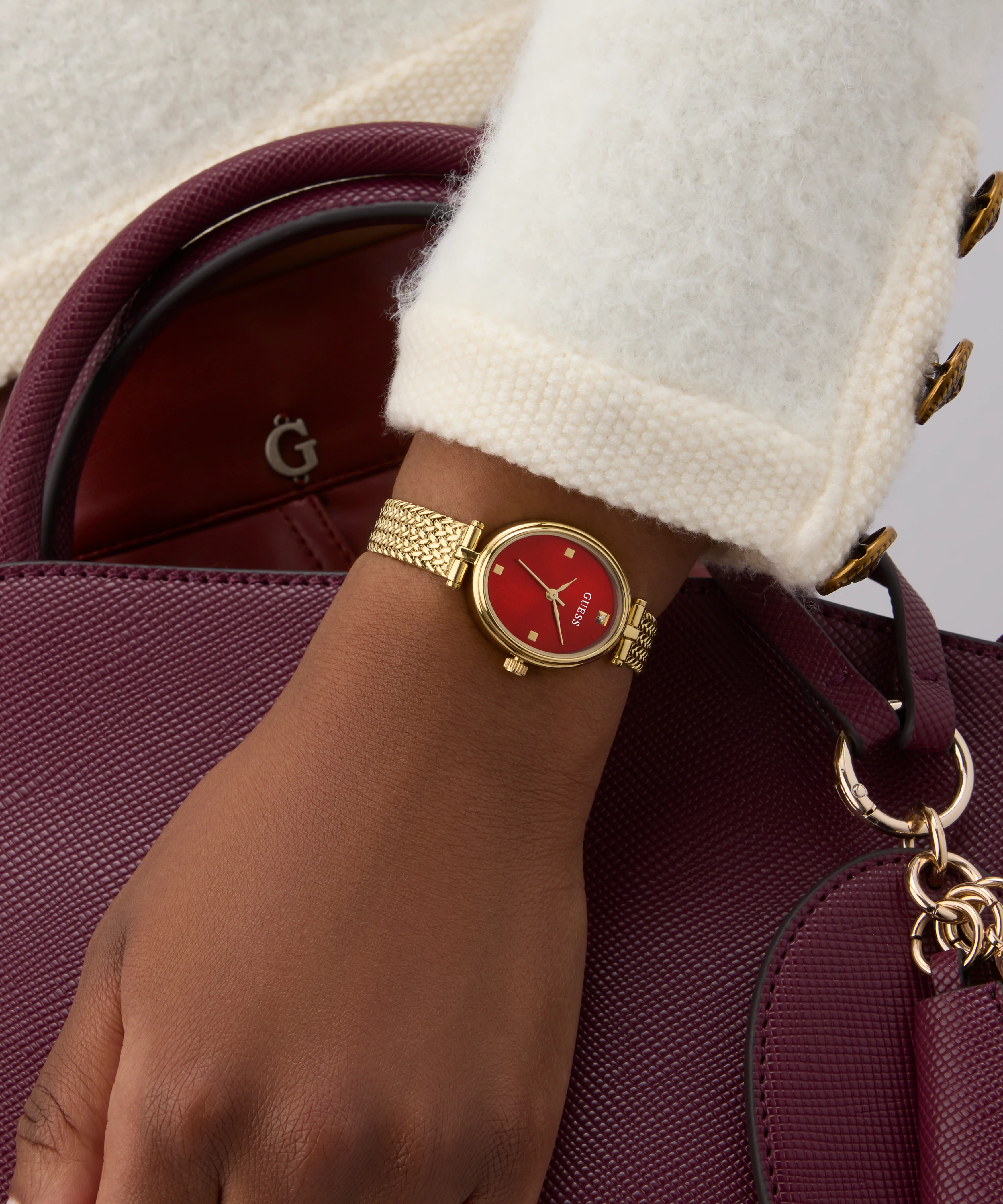GUESS Ladies Ruby Gold Tone Analog Watch