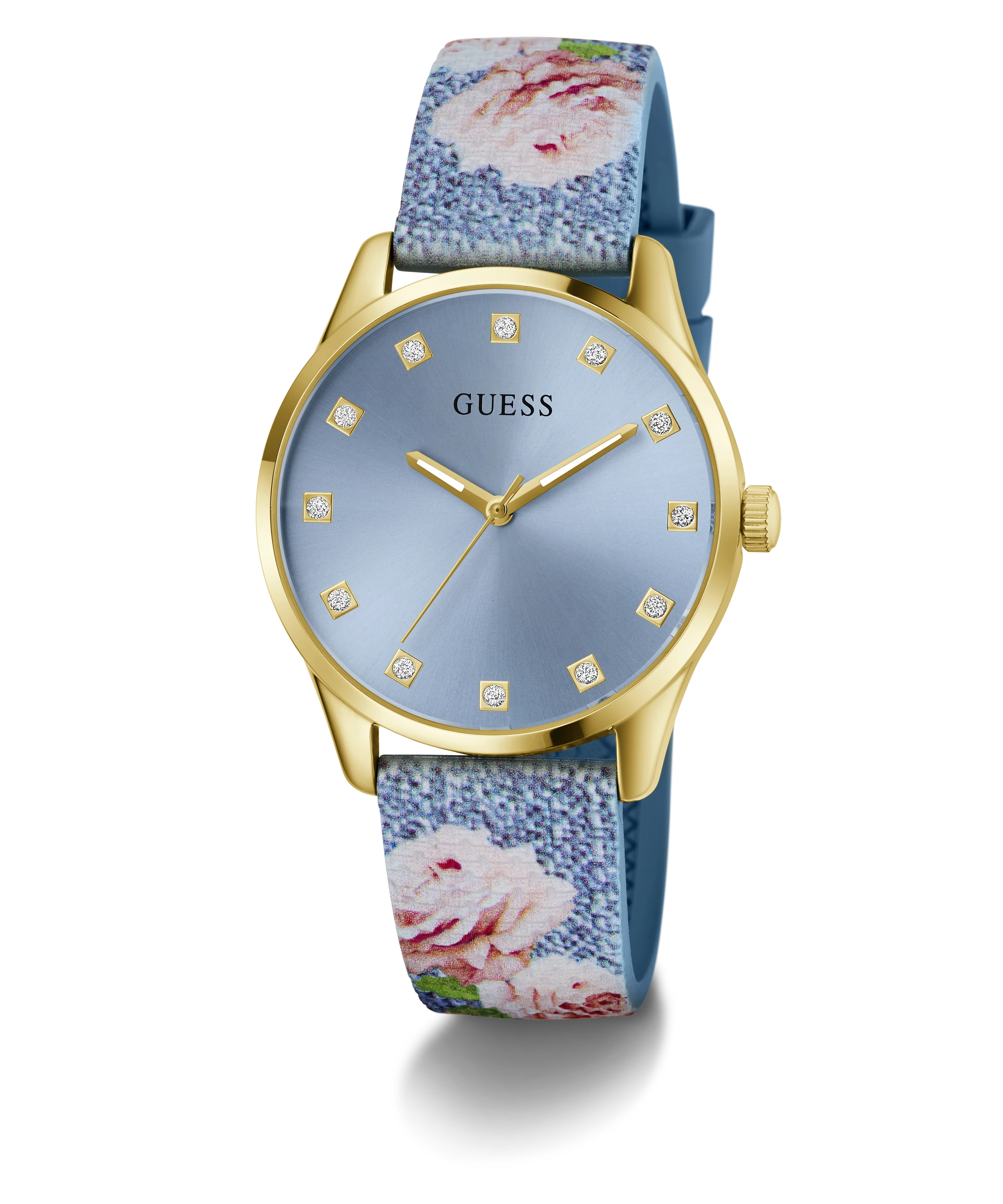 GUESS Ladies Blue Gold Tone Analog Watch