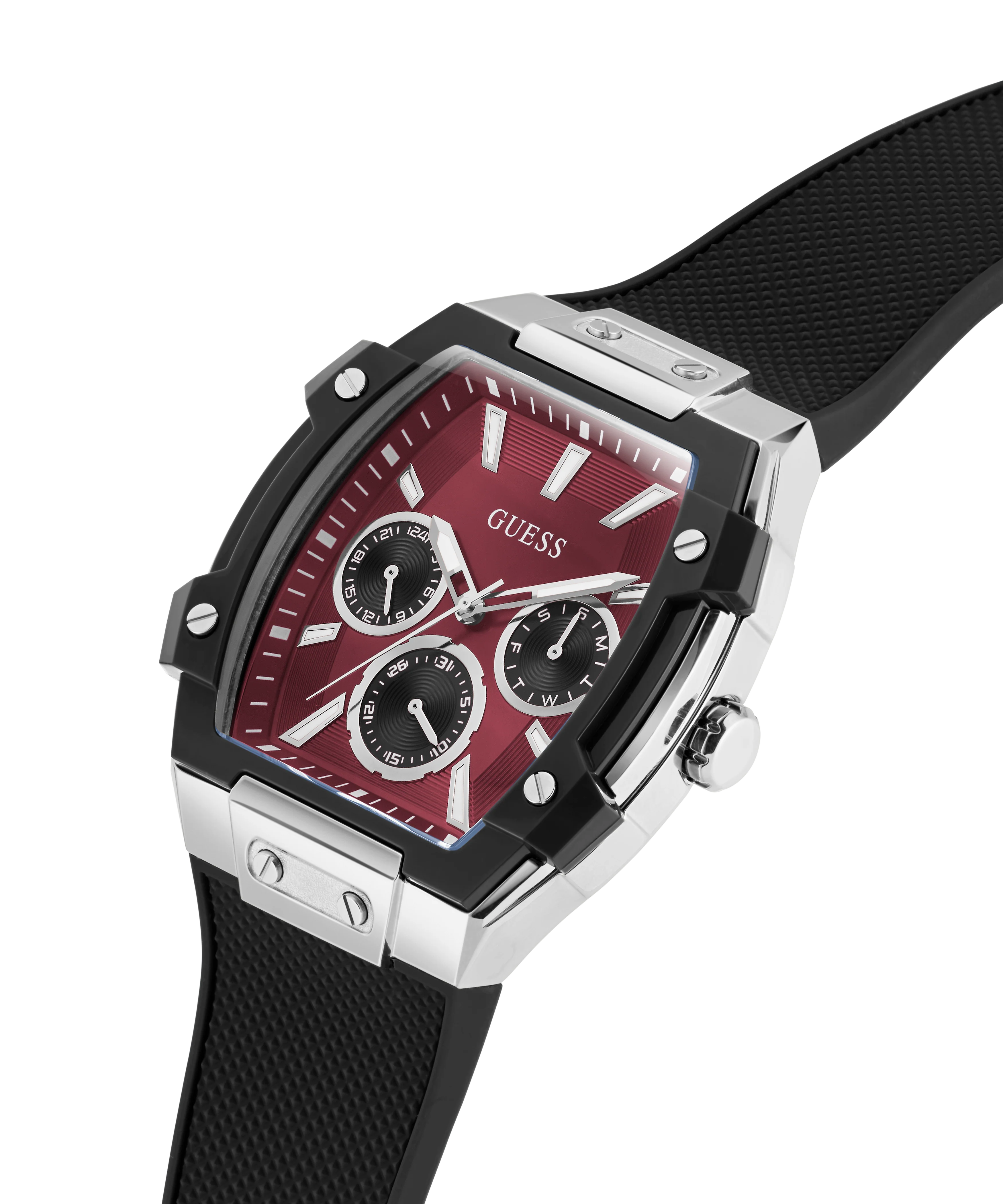 GUESS Mens Black Silver Tone Multifunction Watch