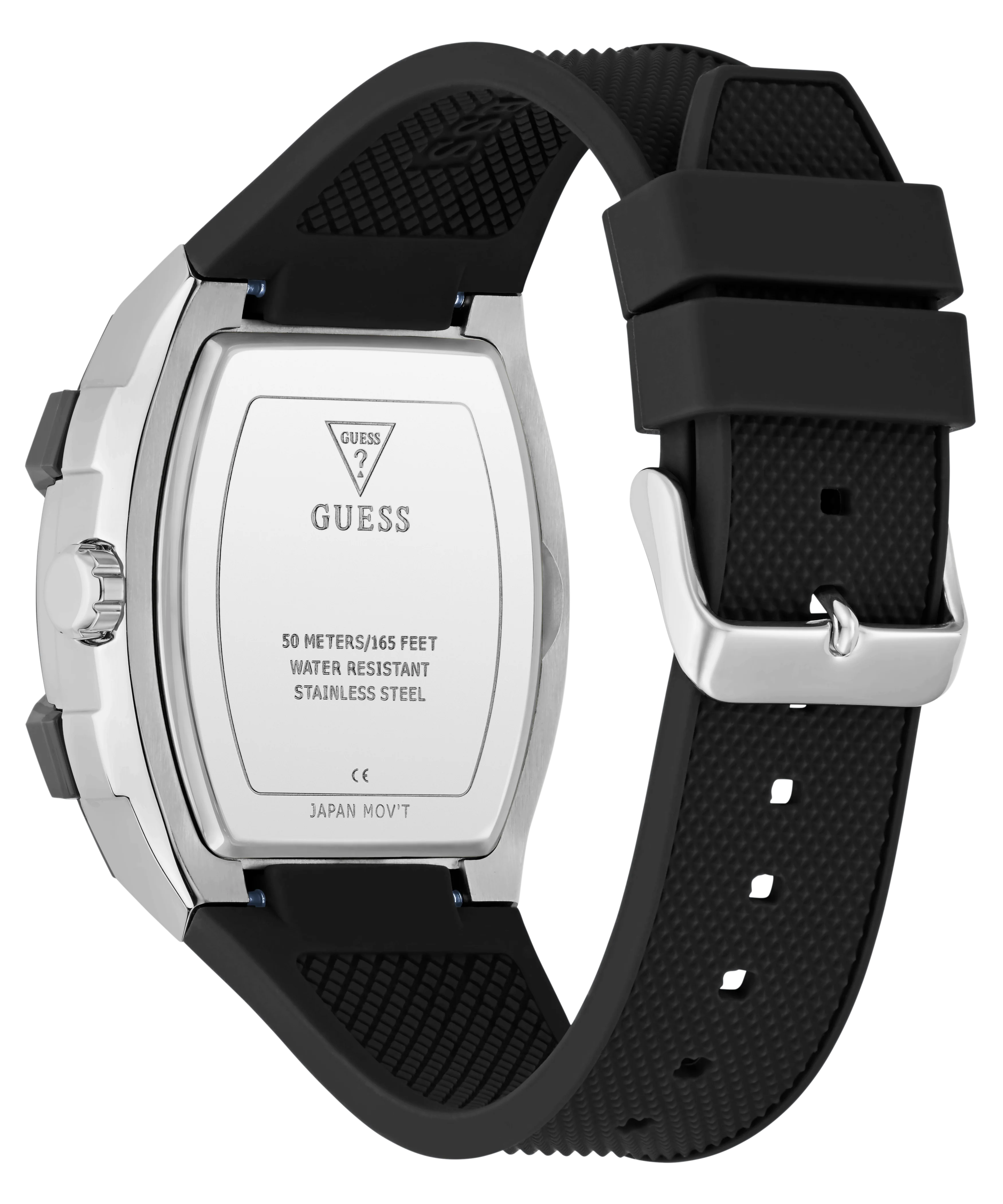GUESS Mens Black Silver Tone Multifunction Watch