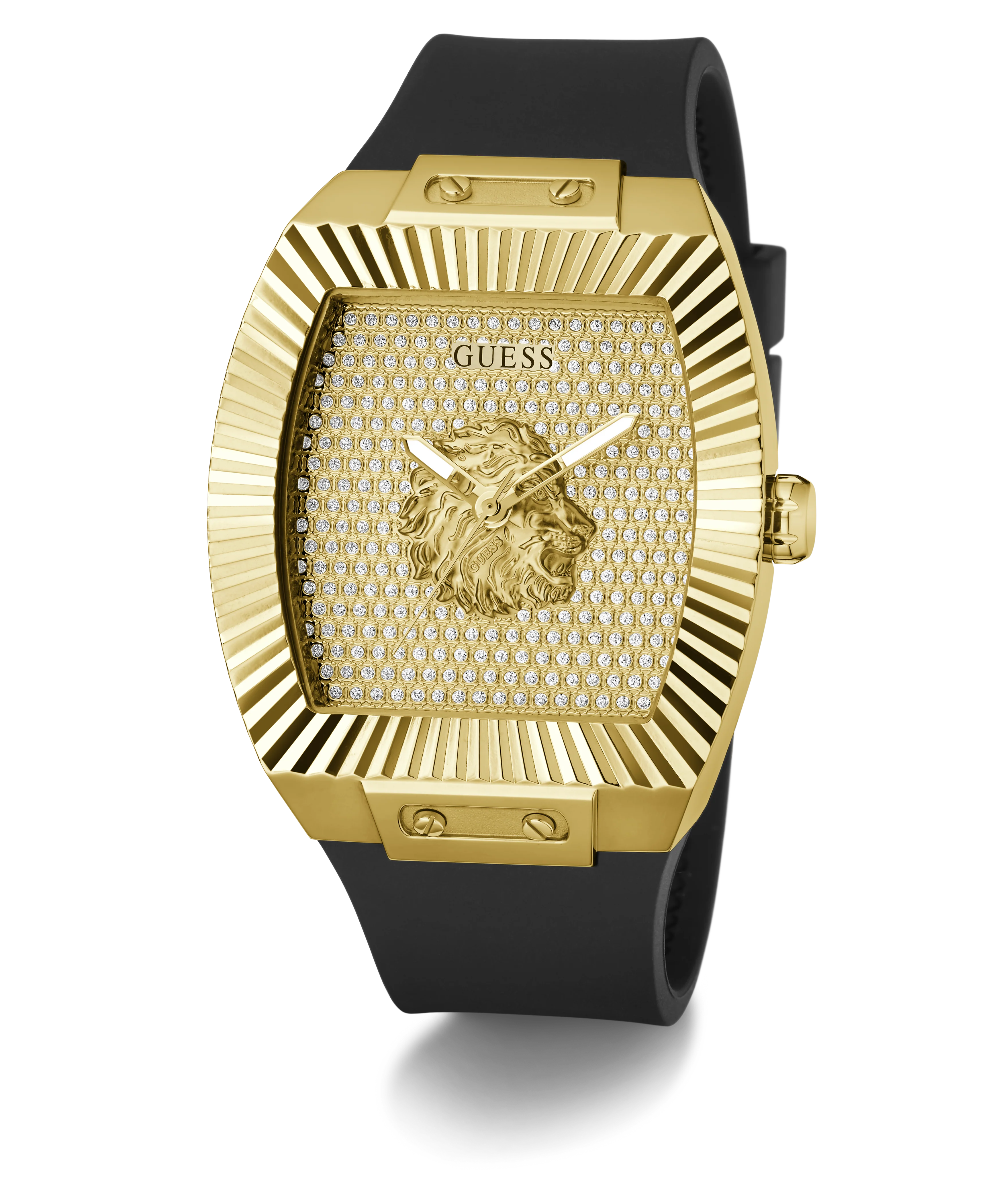 GUESS Mens Black Gold Tone Analog Watch