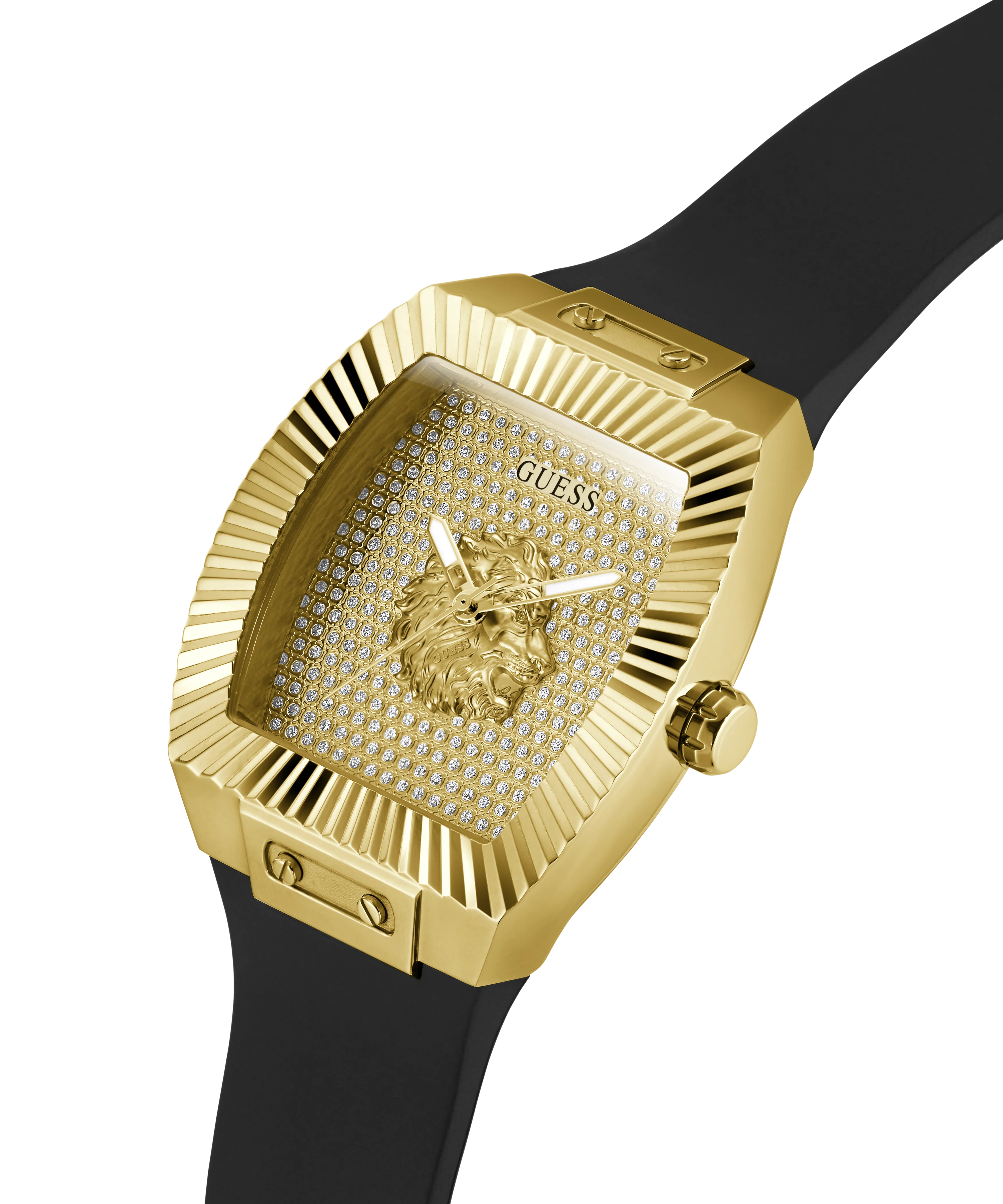 GUESS Mens Black Gold Tone Analog Watch