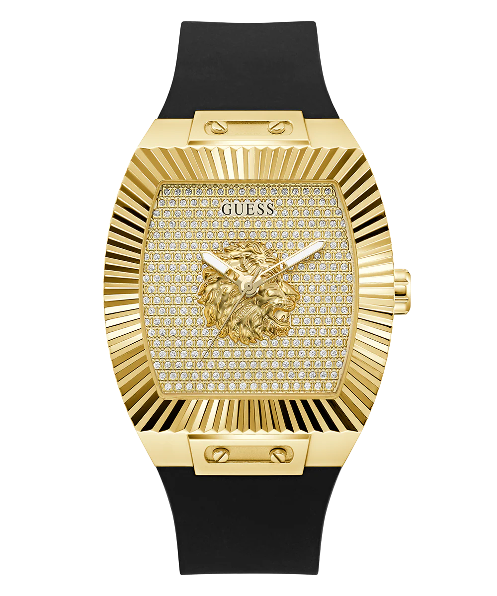 GUESS Mens Black Gold Tone Analog Watch