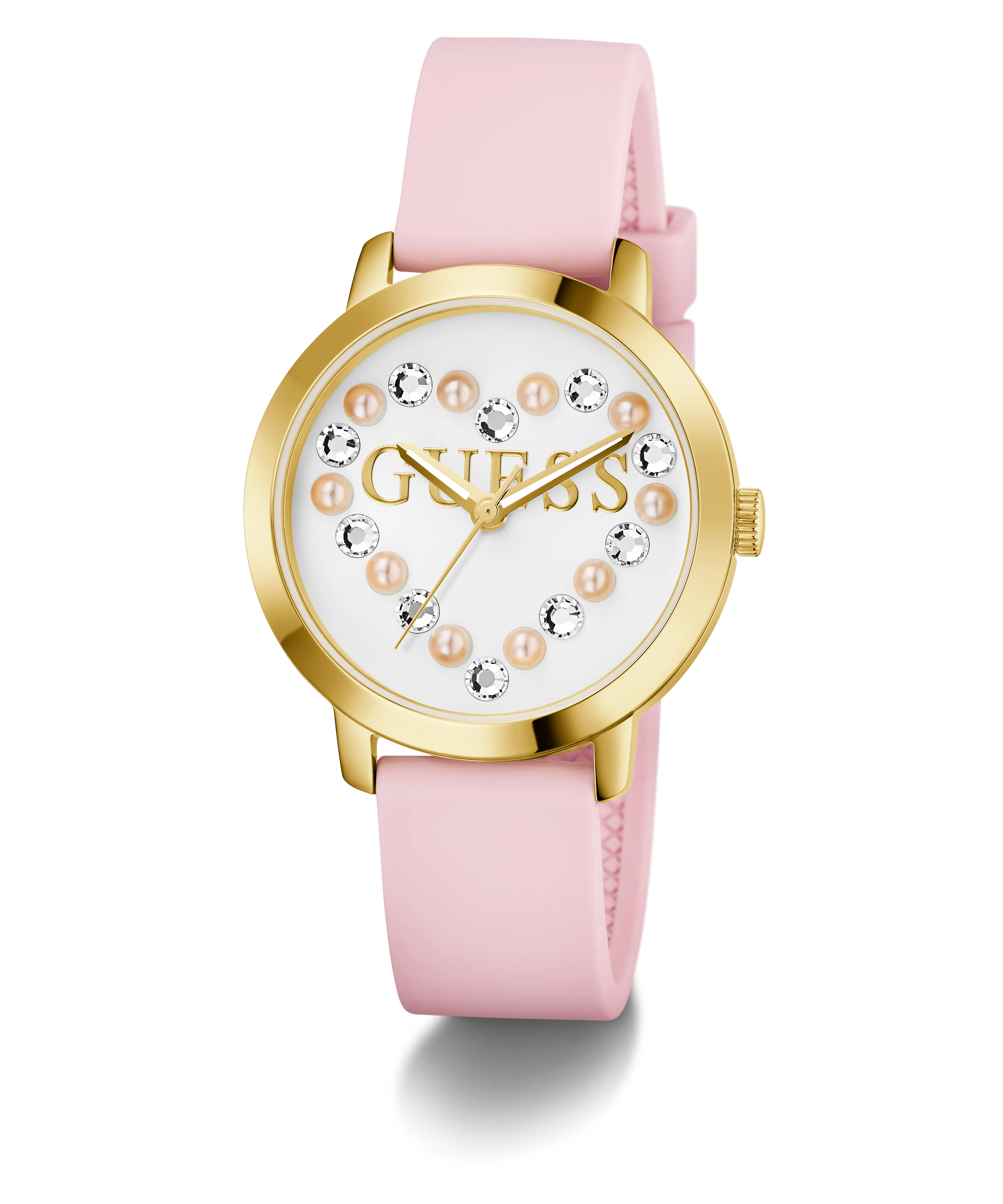GUESS Ladies Pink Gold Tone Analog Watch