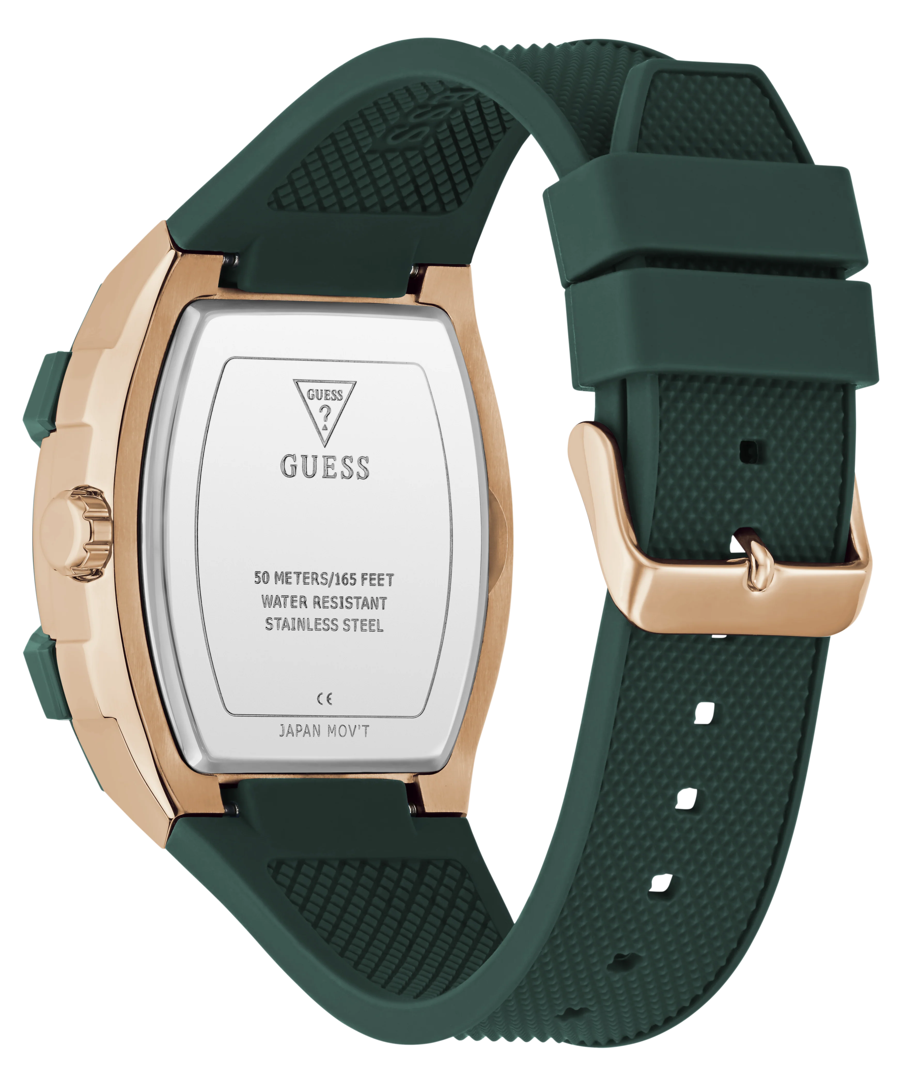 GUESS Mens Green Rose Gold Tone Multifunction Watch