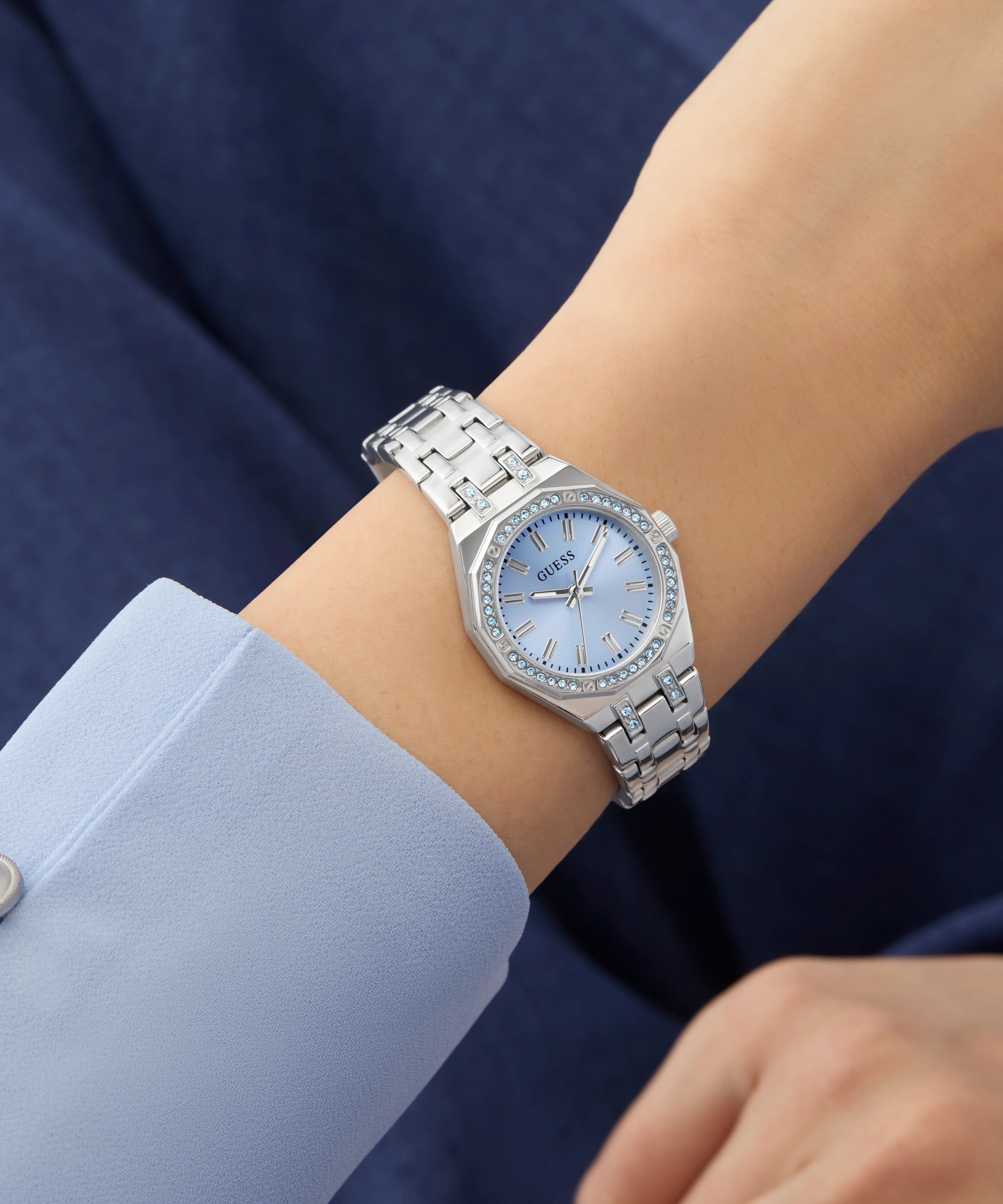 GUESS Ladies Silver Tone Multi-function Watch with Swarovski ReCreated™ crystals