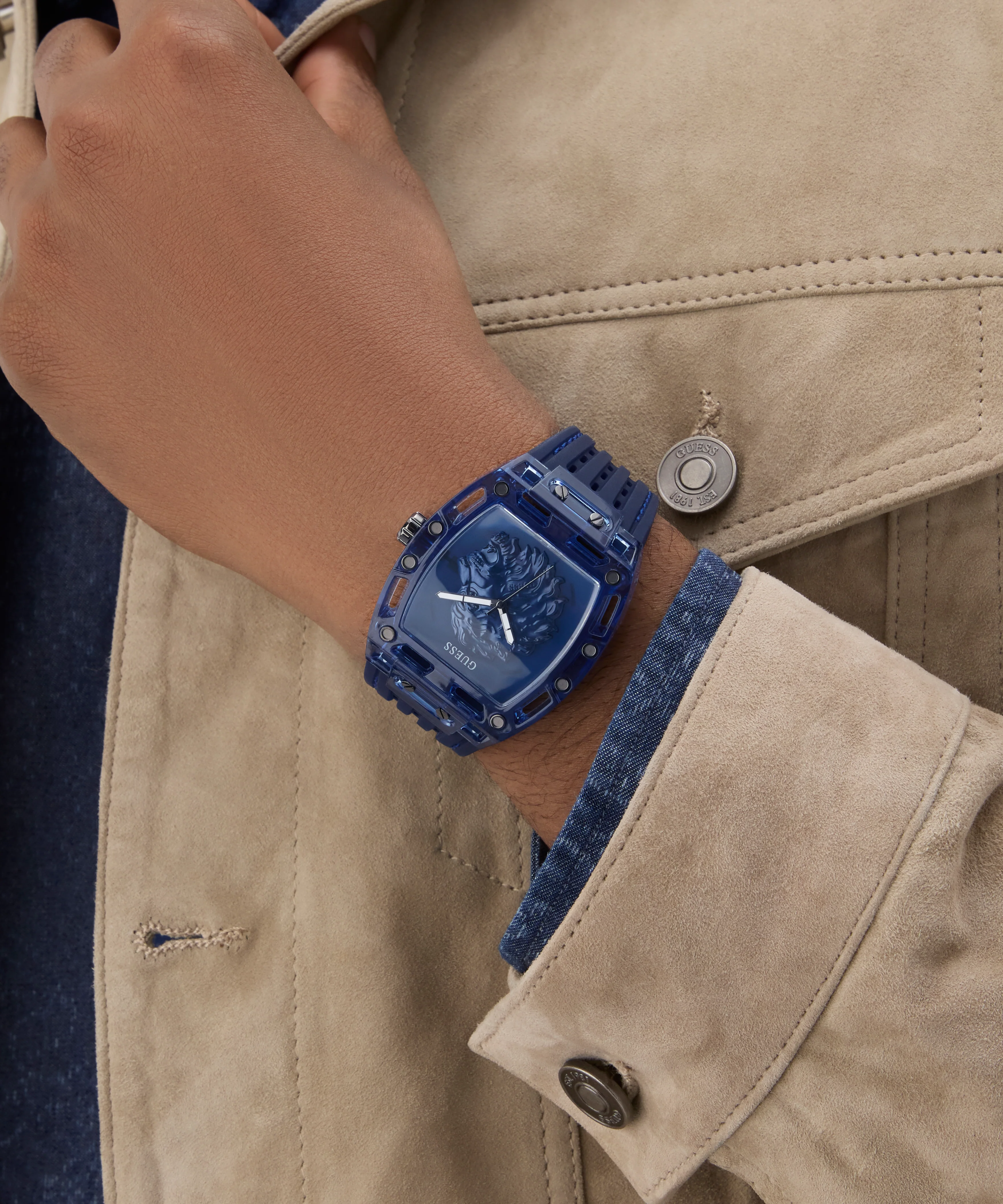 GUESS Mens Blue Analog Watch