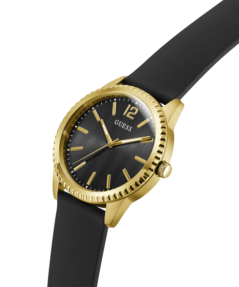 GUESS Mens Black Gold Tone Analog Watch