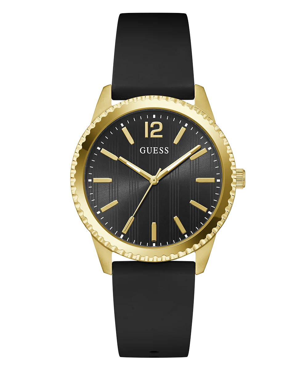 GUESS Mens Black Gold Tone Analog Watch