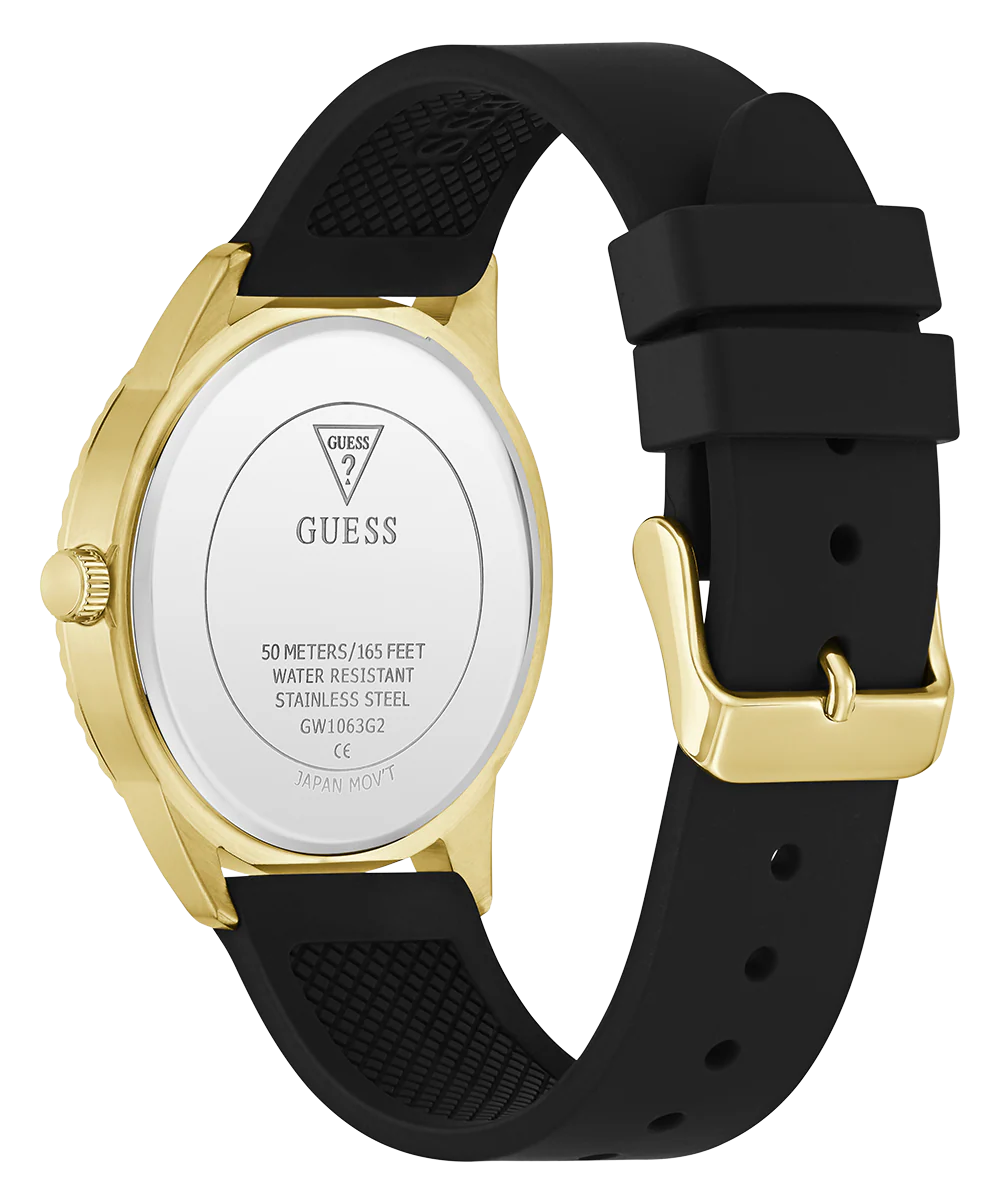 GUESS Mens Black Gold Tone Analog Watch