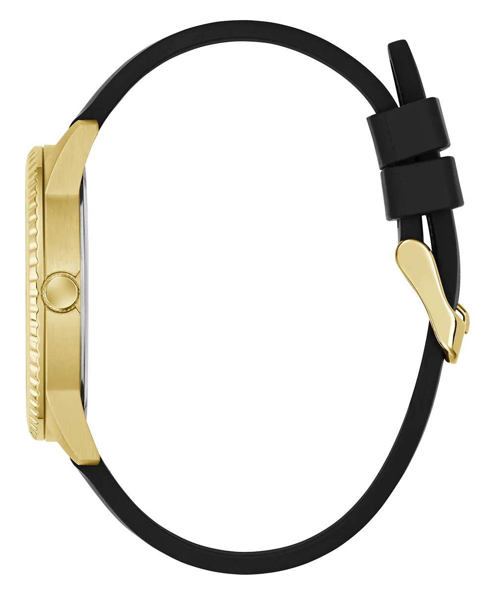 GUESS Mens Black Gold Tone Analog Watch