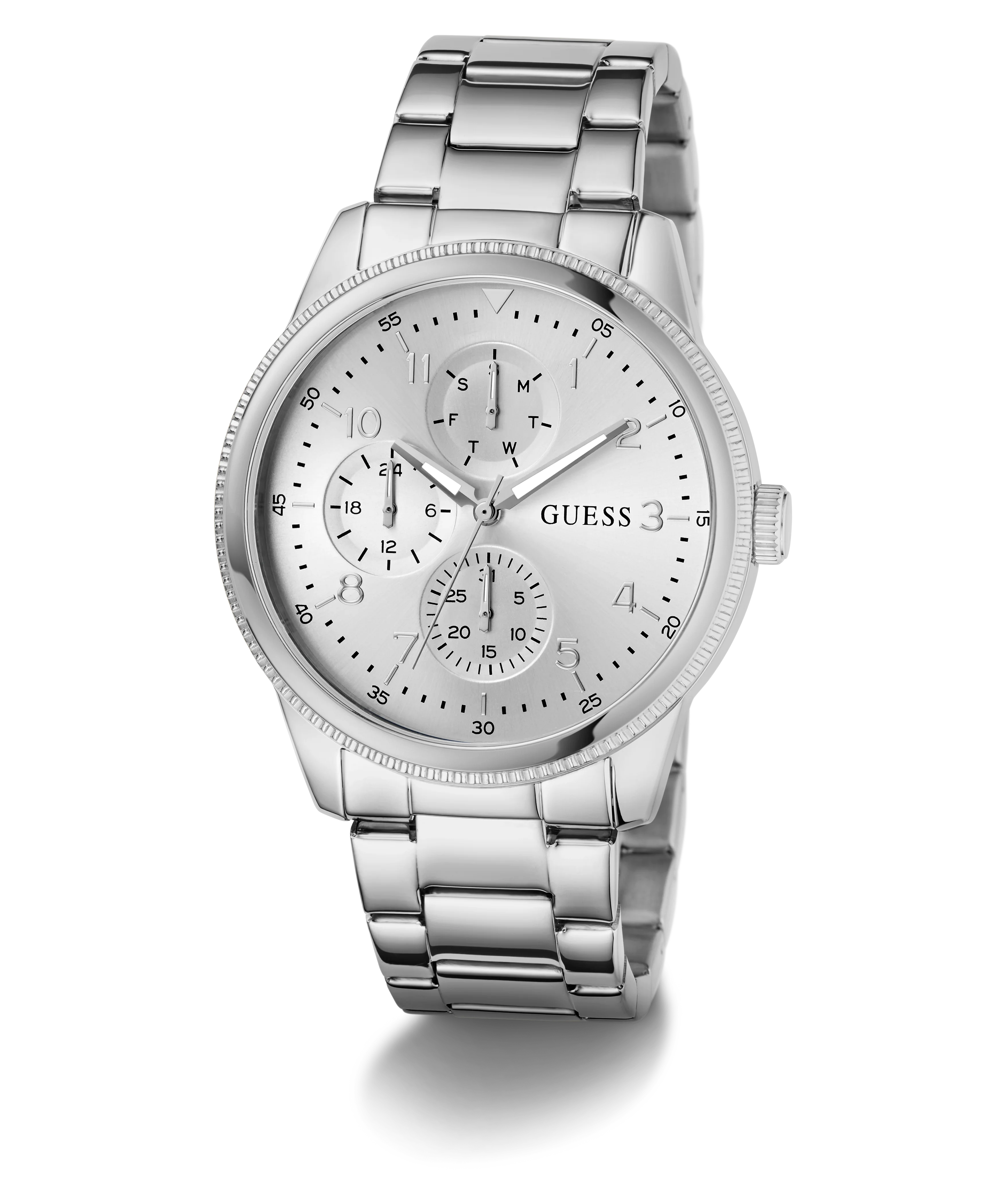 GUESS Mens Silver Tone Multi-function Watch