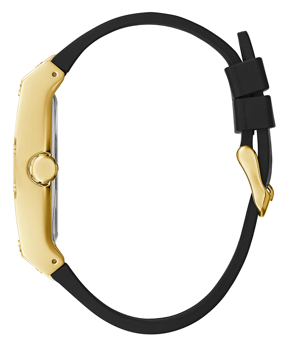 GUESS Mens Black Gold Tone Multi-function Watch