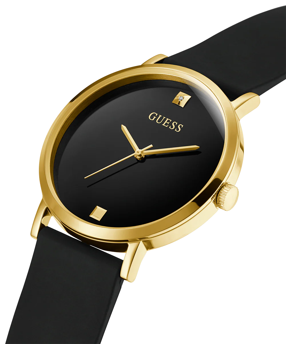 GUESS Mens Black Gold Tone Analog Watch