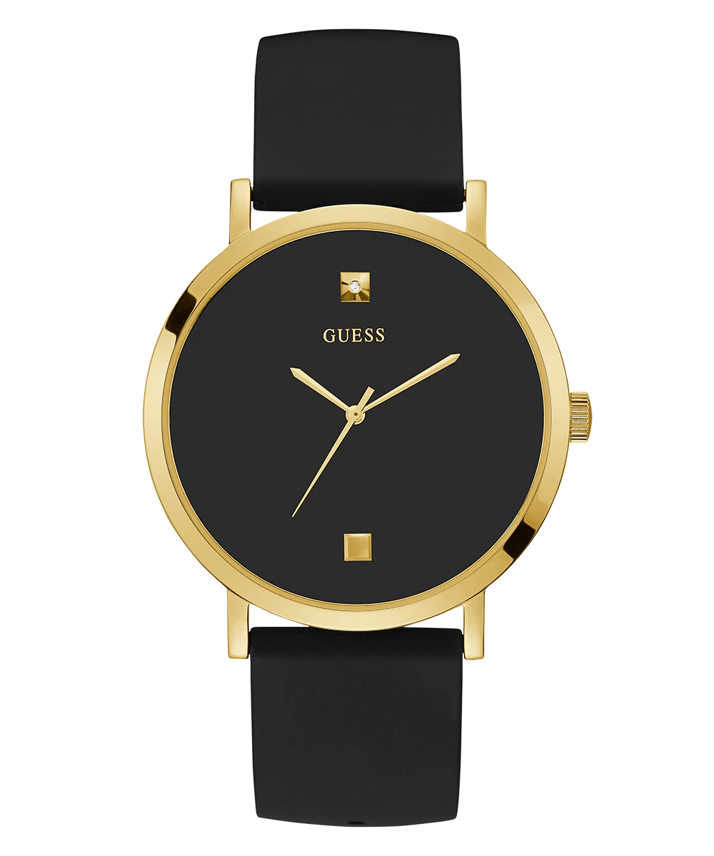 GUESS Mens Black Gold Tone Analog Watch