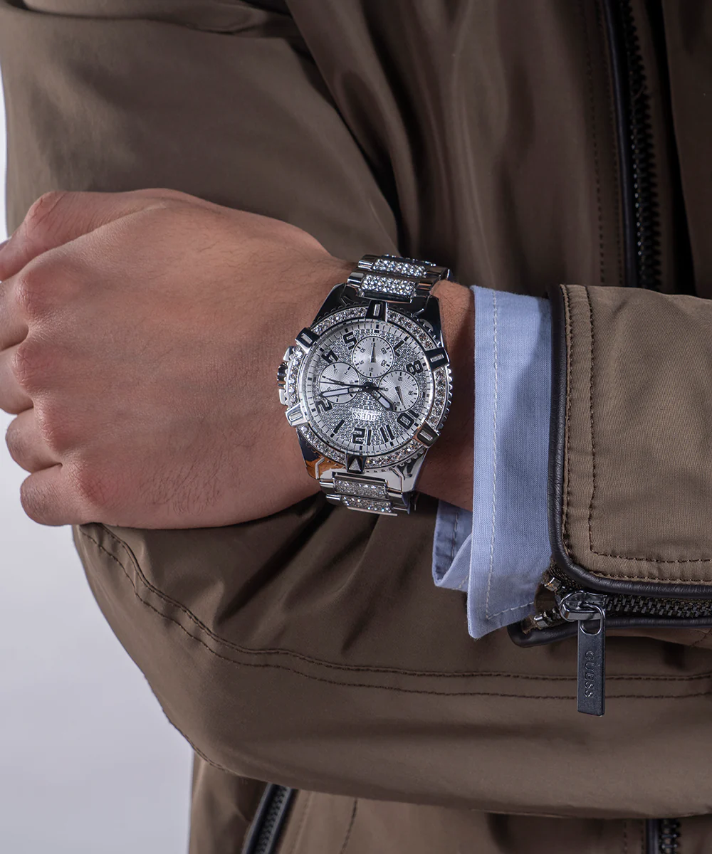 GUESS Mens Silver Tone Multi-function Watch