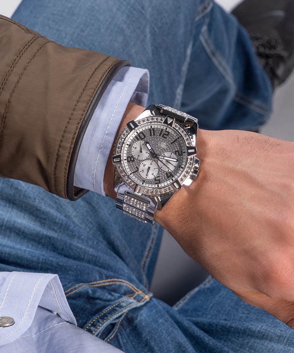 GUESS Mens Silver Tone Multi-function Watch
